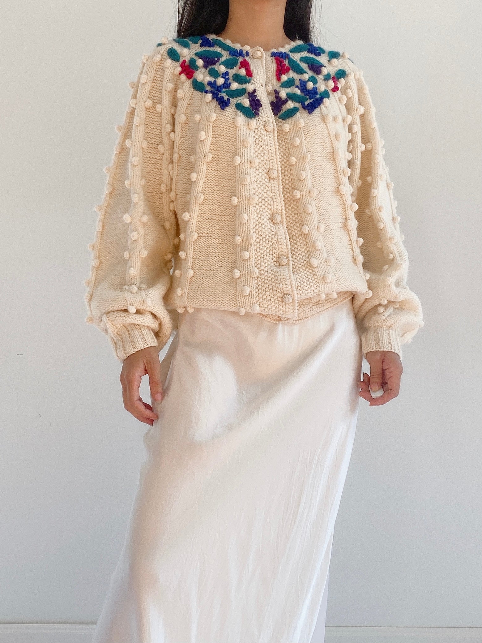 Vintage Popcorn Knit Cardigan - S/M