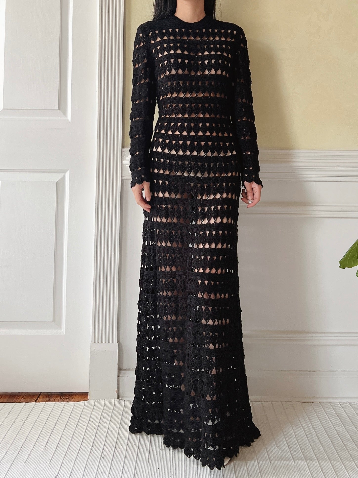 Vintage Black Crochet Dress - M