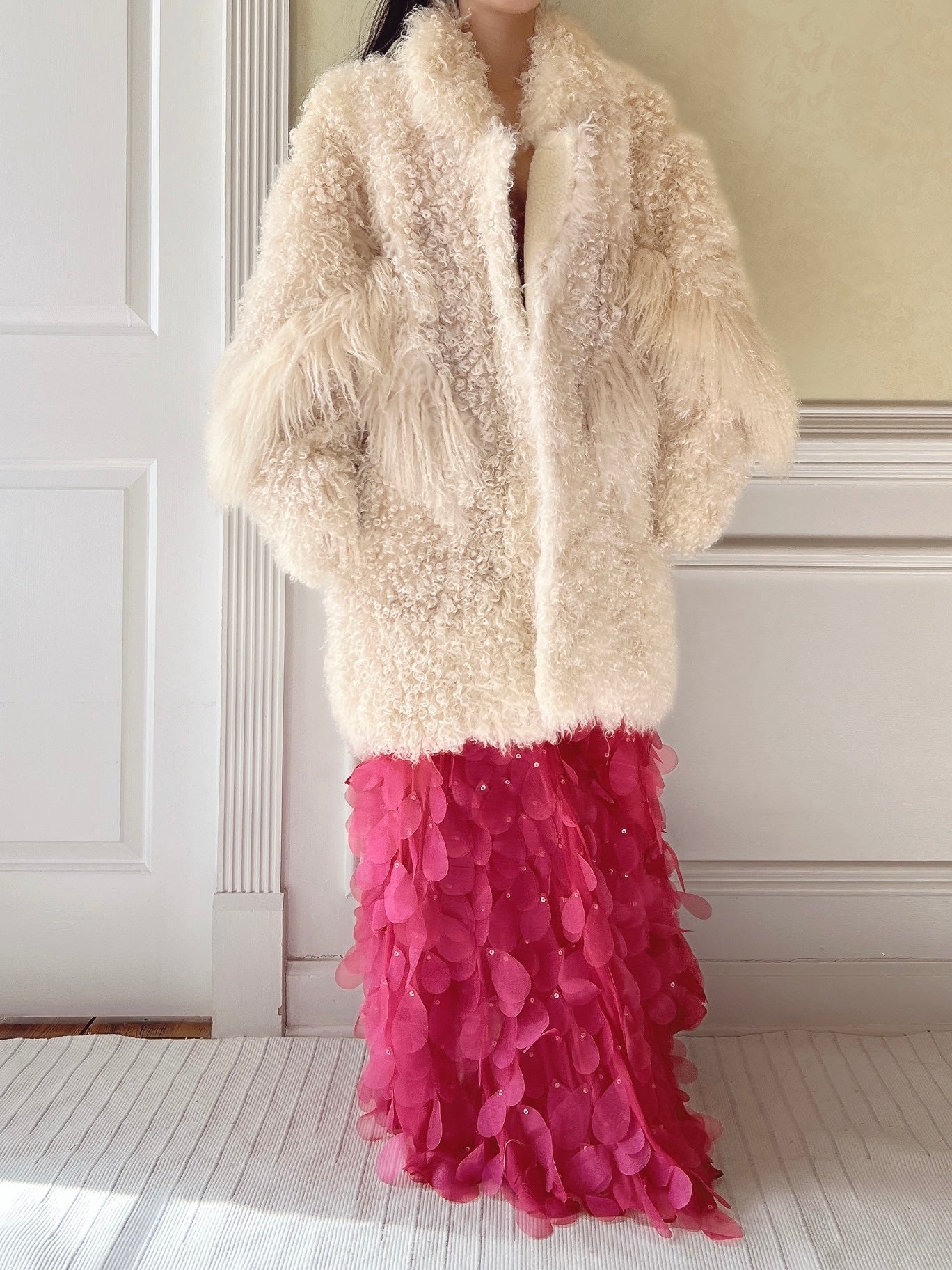 Vintage Mongolian Sheared Lamb Coat - M/L