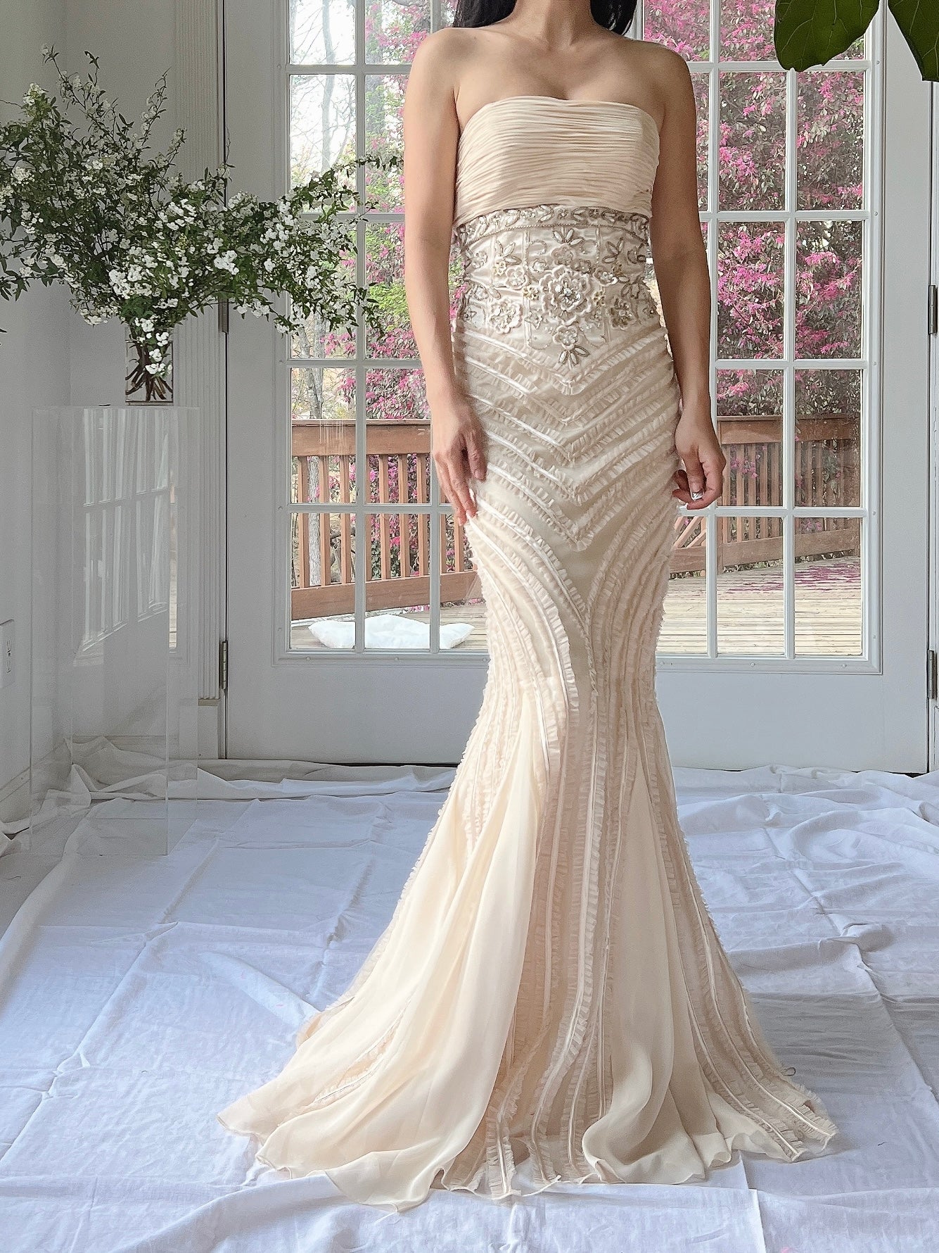 Y2K Almond Ruffle Beaded Dress - XS
