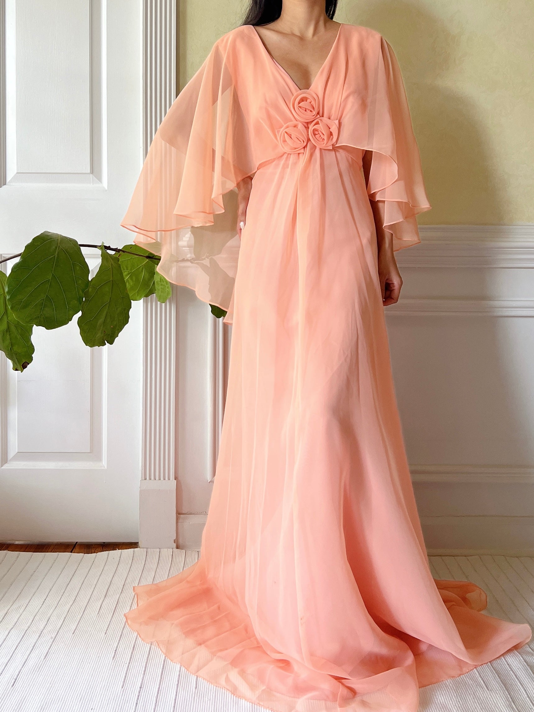 1960s Peach Chiffon Dress - M