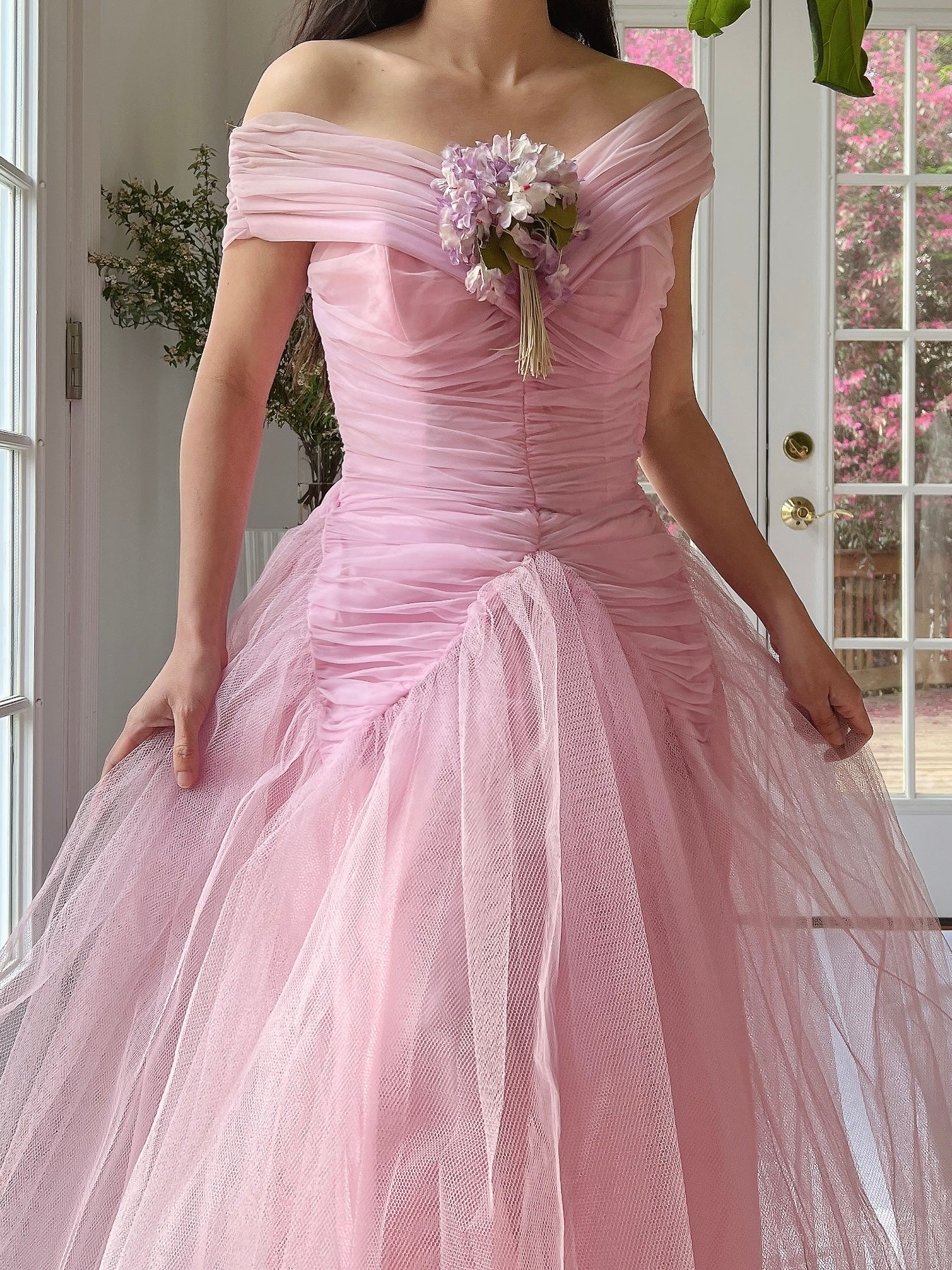 1950s Lilac Ruche Dress - XS