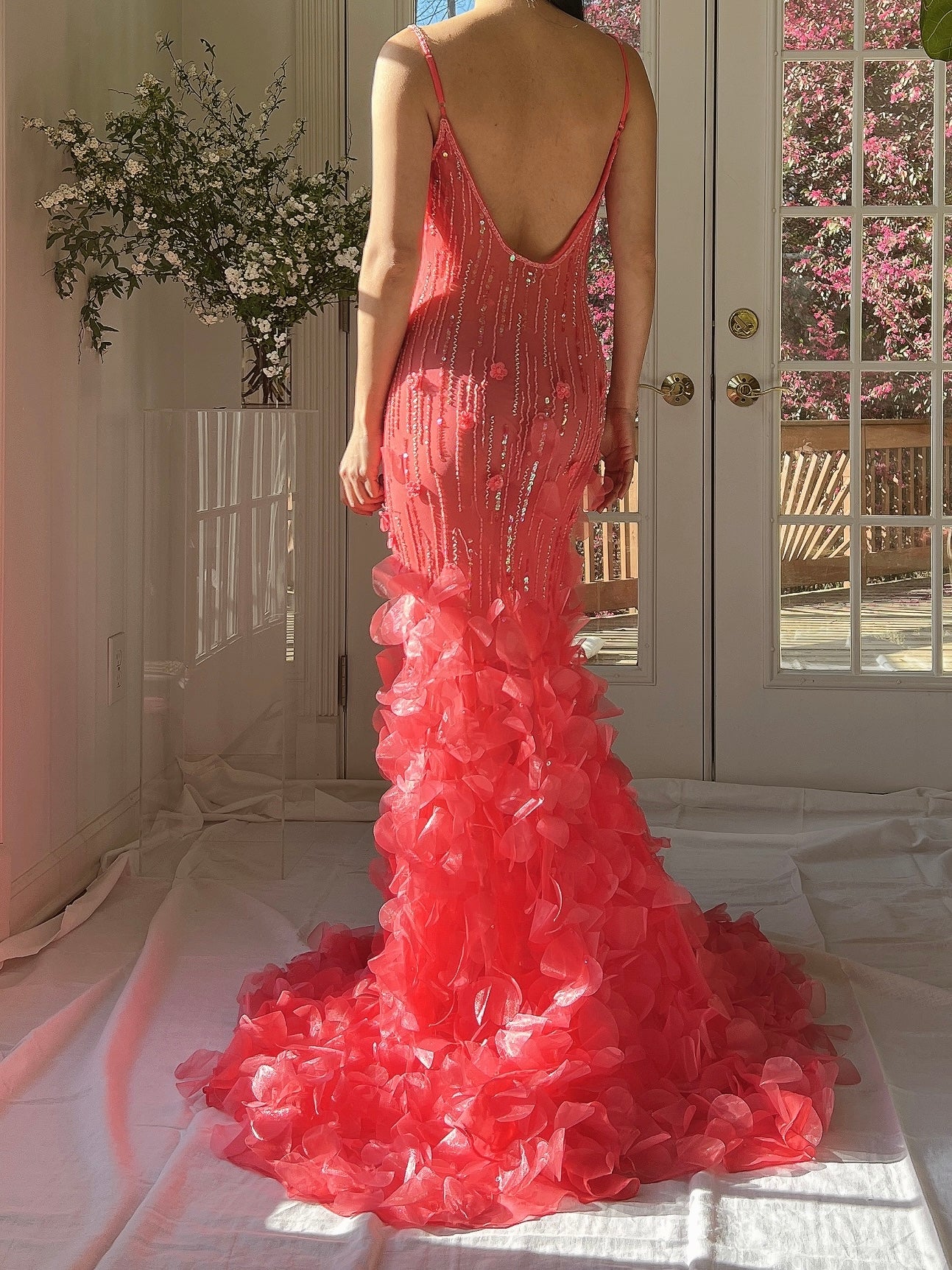 Vintage Coral Silk Petal Dress