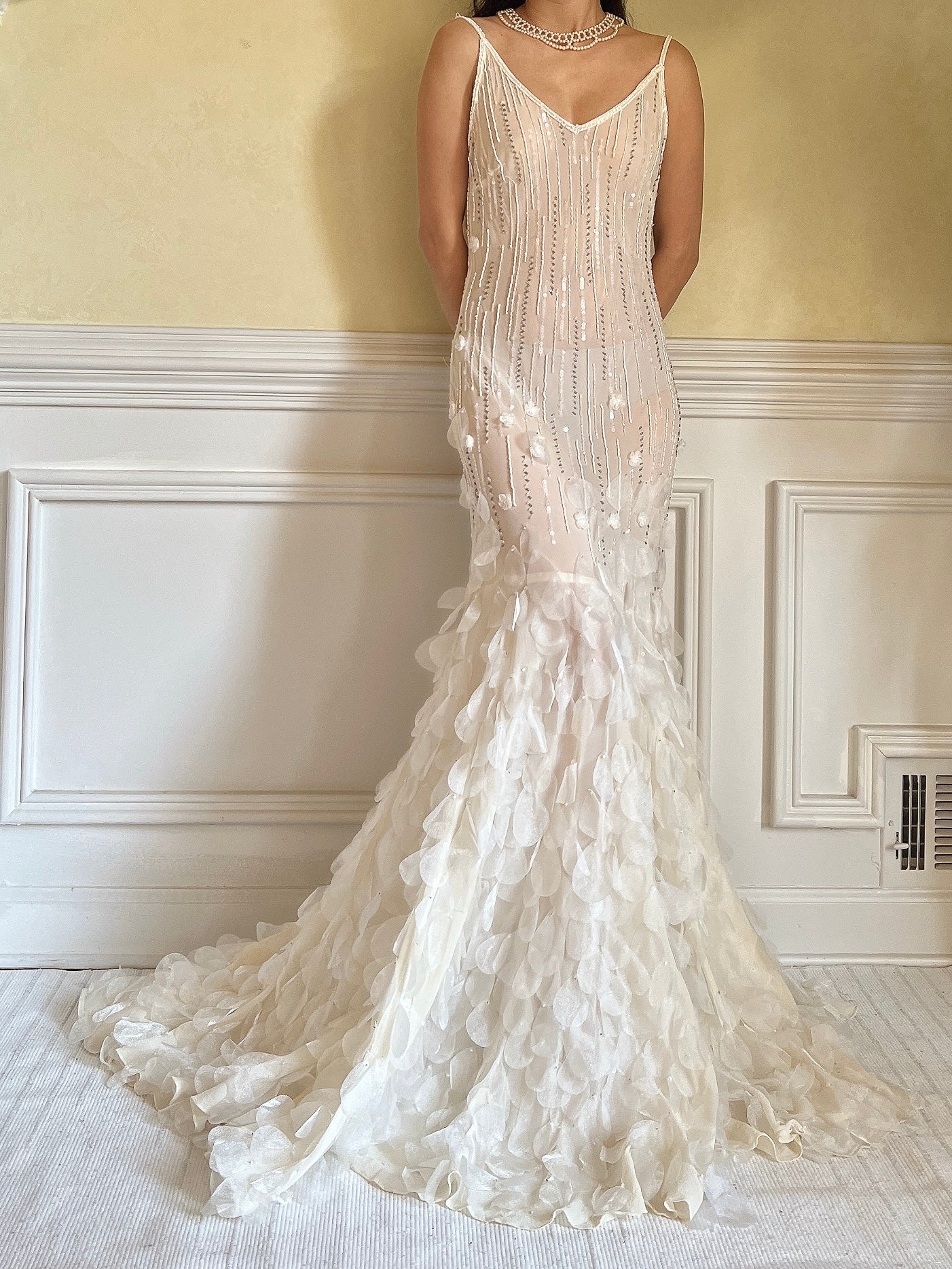 Vintage Silk Beaded Petal Dress - S