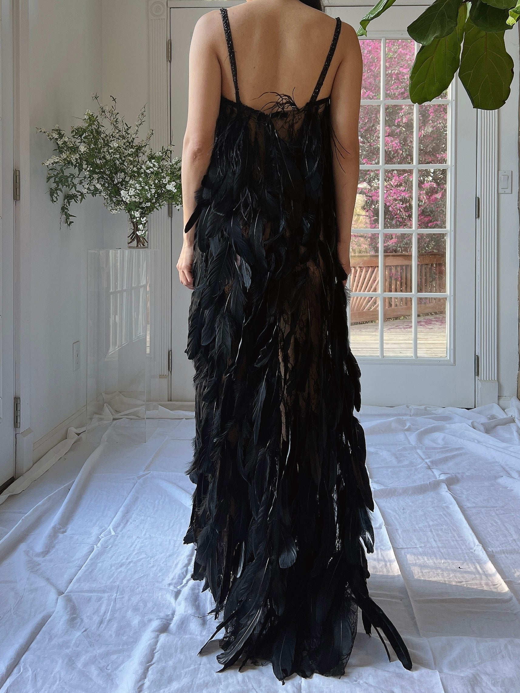 Vintage Feather and Lace Gown - S/M