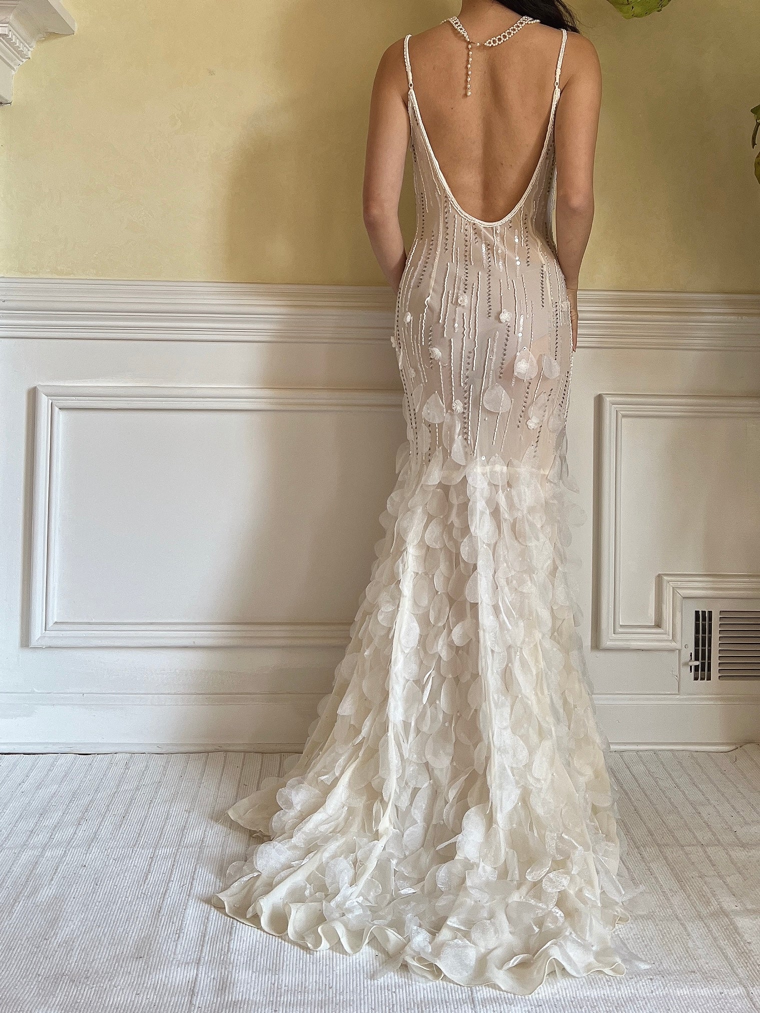 Vintage Silk Beaded Petal Dress - S