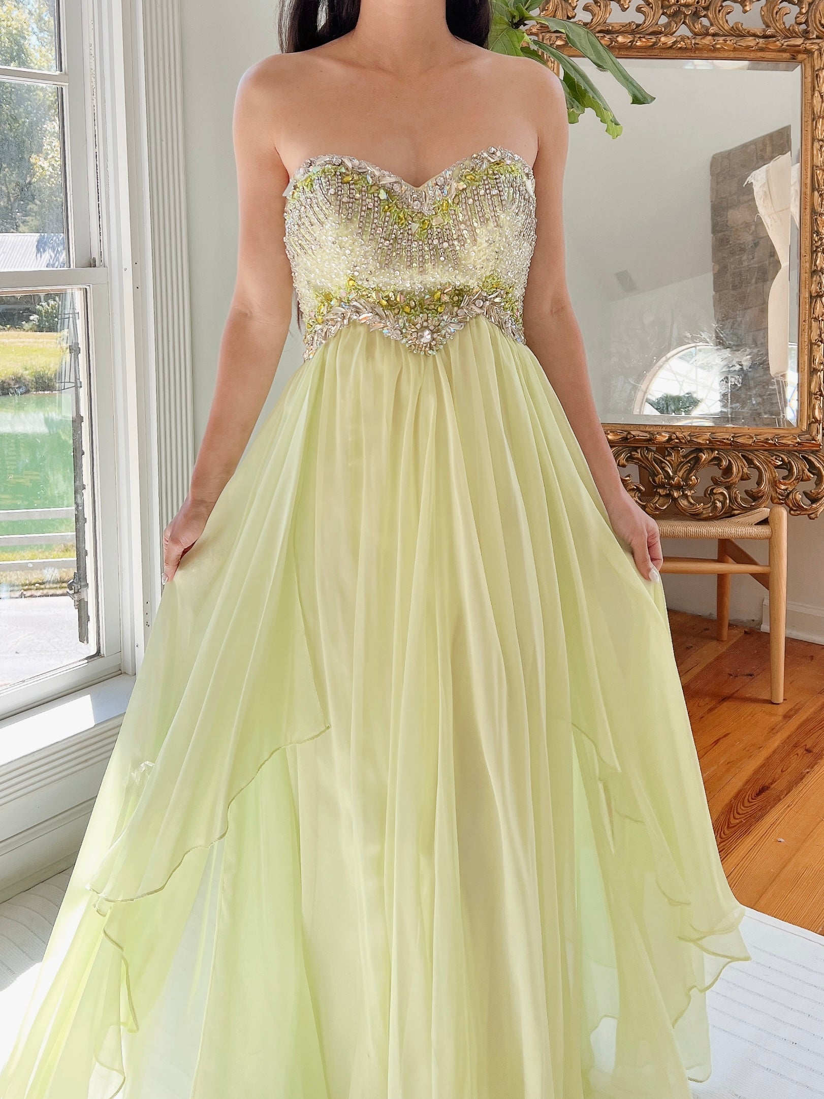 Y2K Lime Green Chiffon Dress - XS