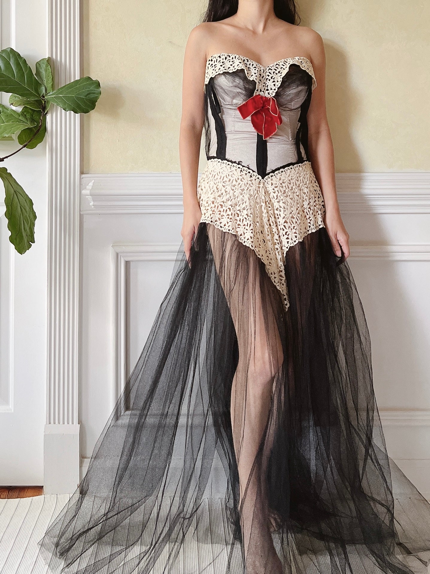 1950s Black Sheer Tulle Dress - S