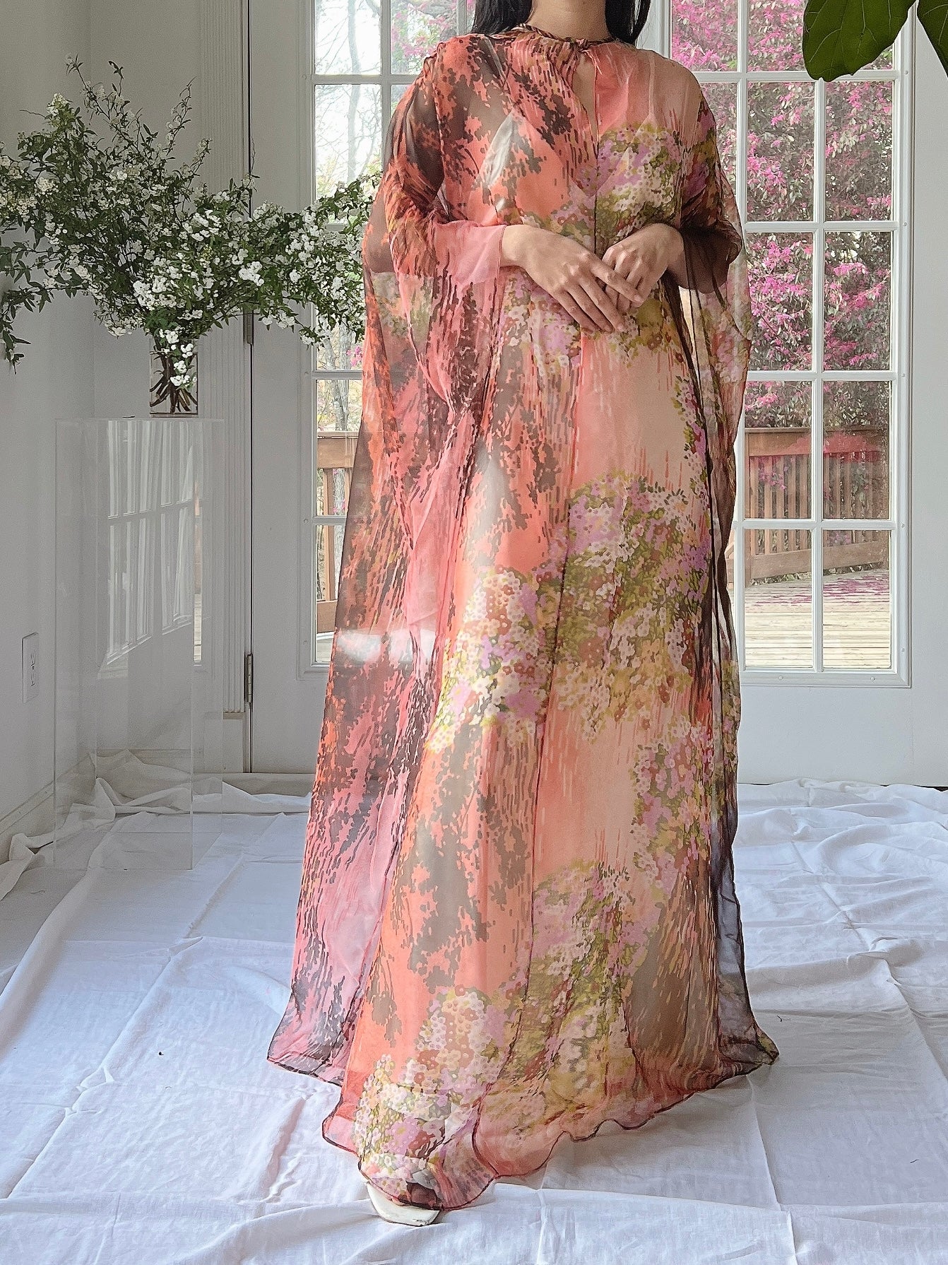 1960s Floral Chiffon Kaftan - OSFM