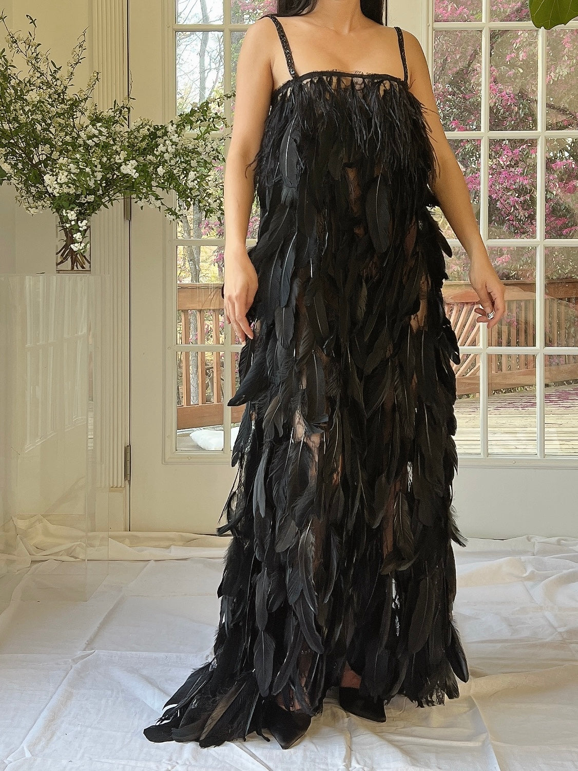 Vintage Feather and Lace Gown - S/M