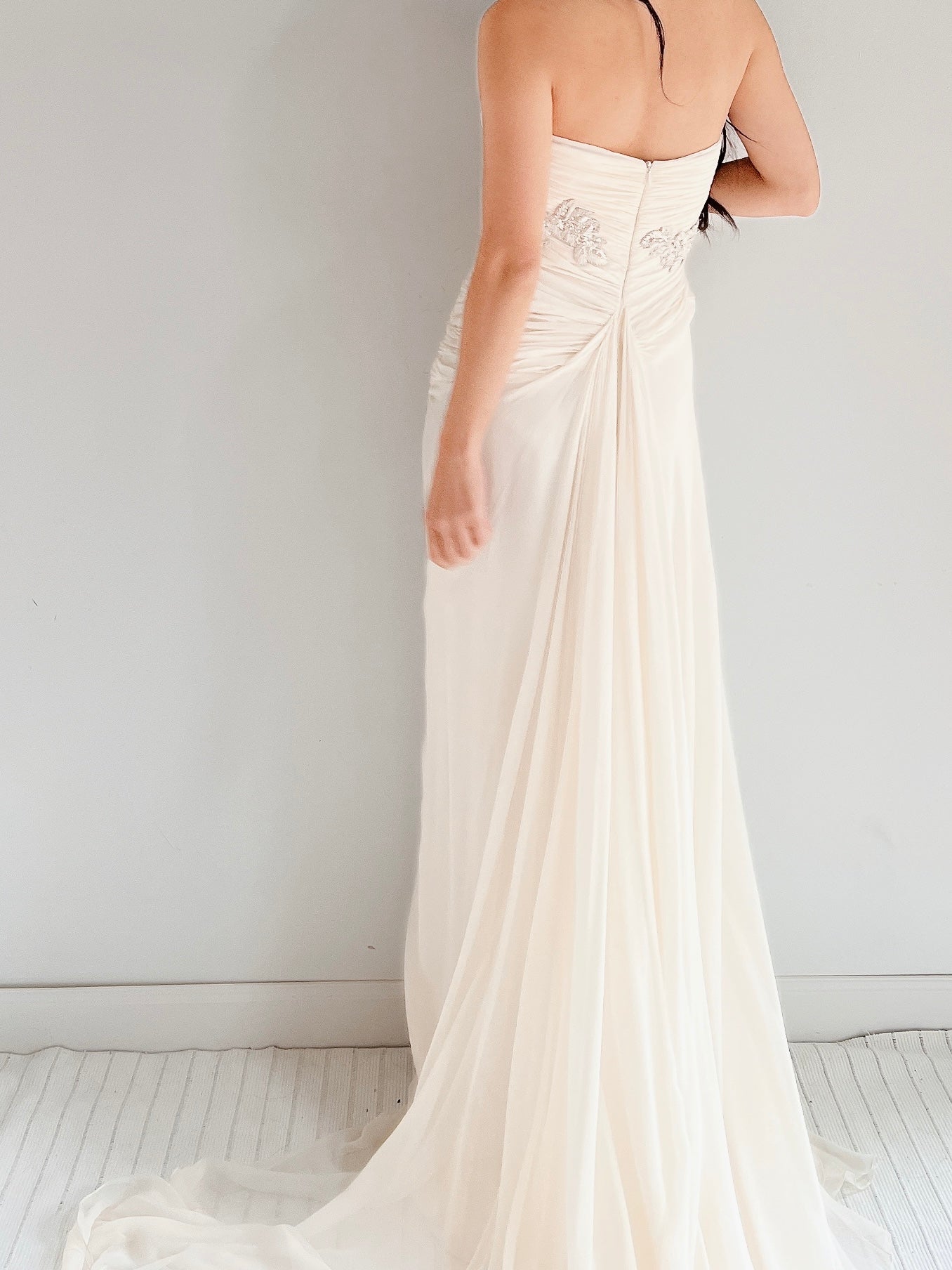 Marchesa Ivory Silk Chiffon Draped Gown - M/L 10