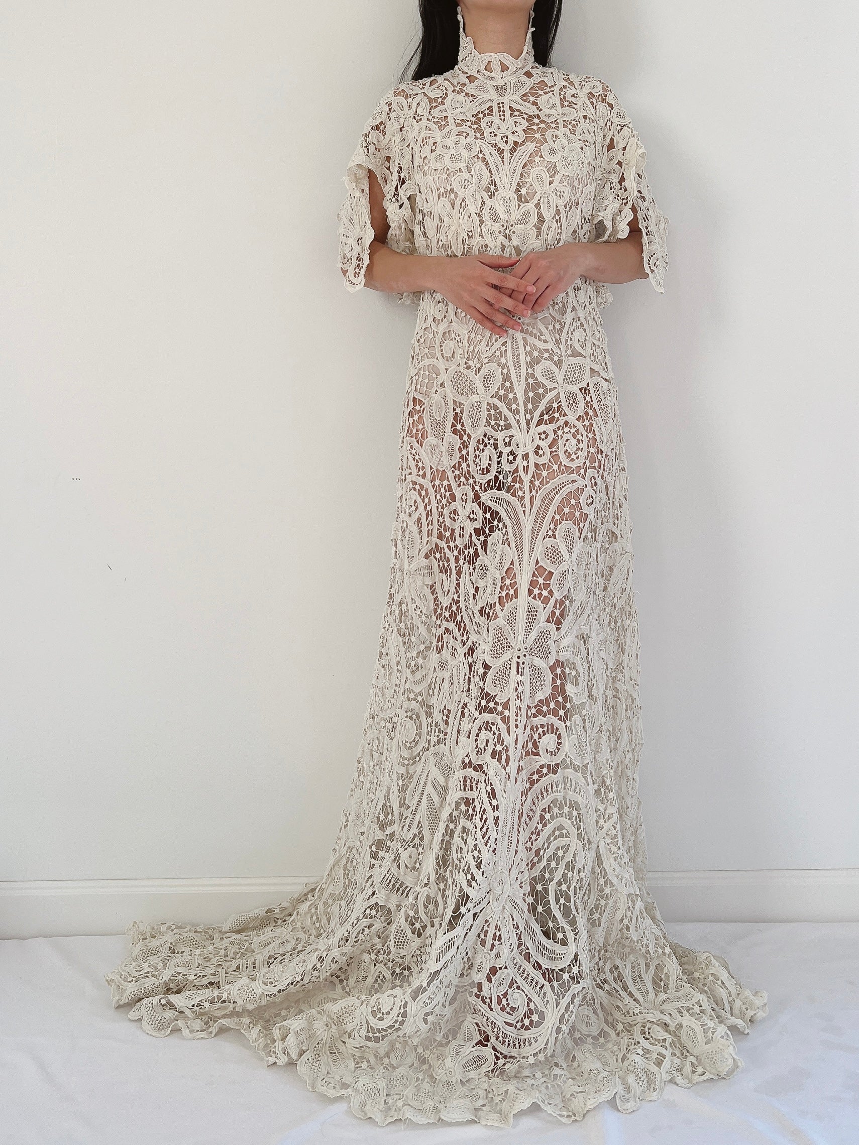 Rare Antique Battenburg Tape Lace Gown - S-M