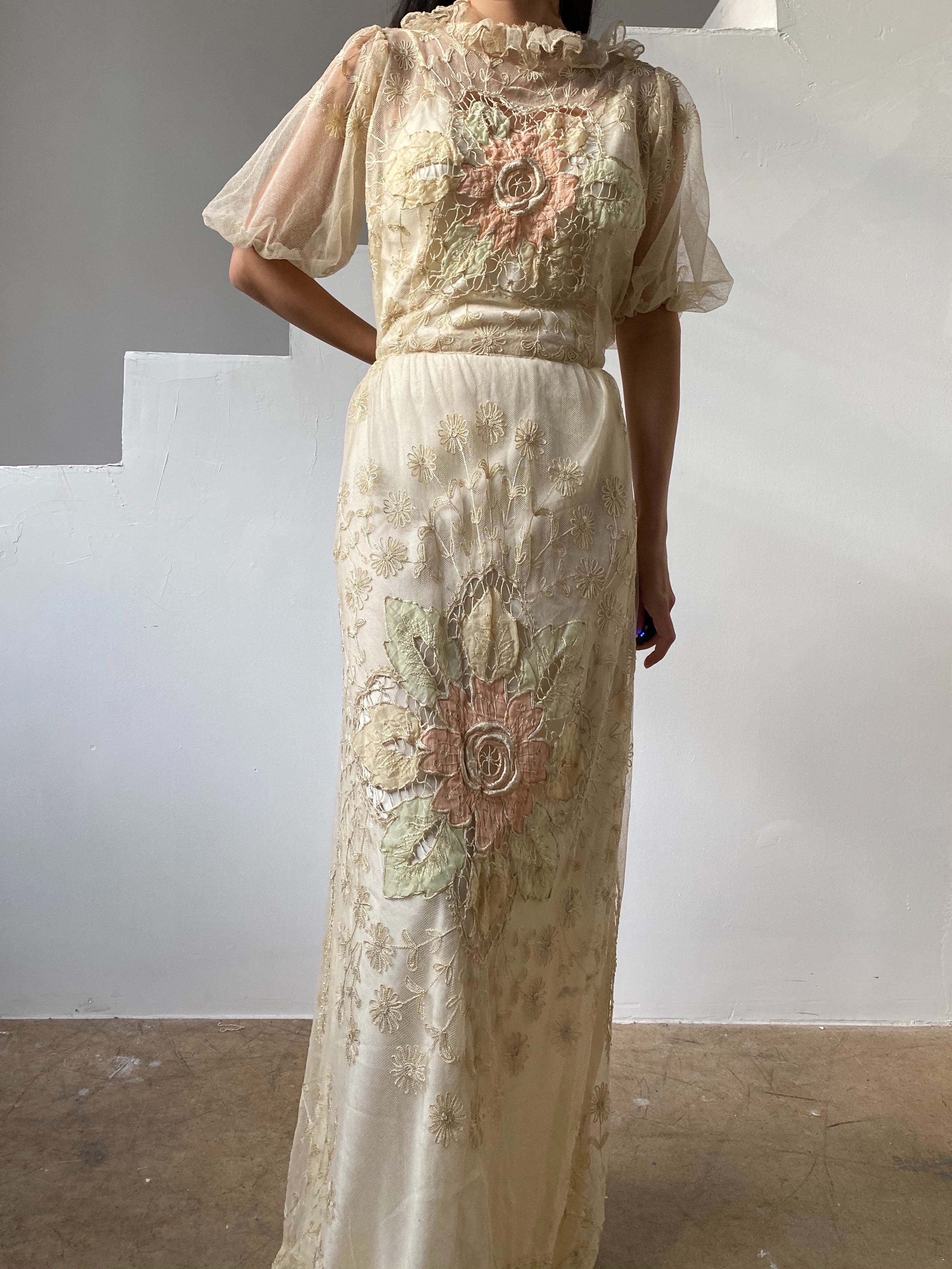 Antique Lace Tambour Gown - S