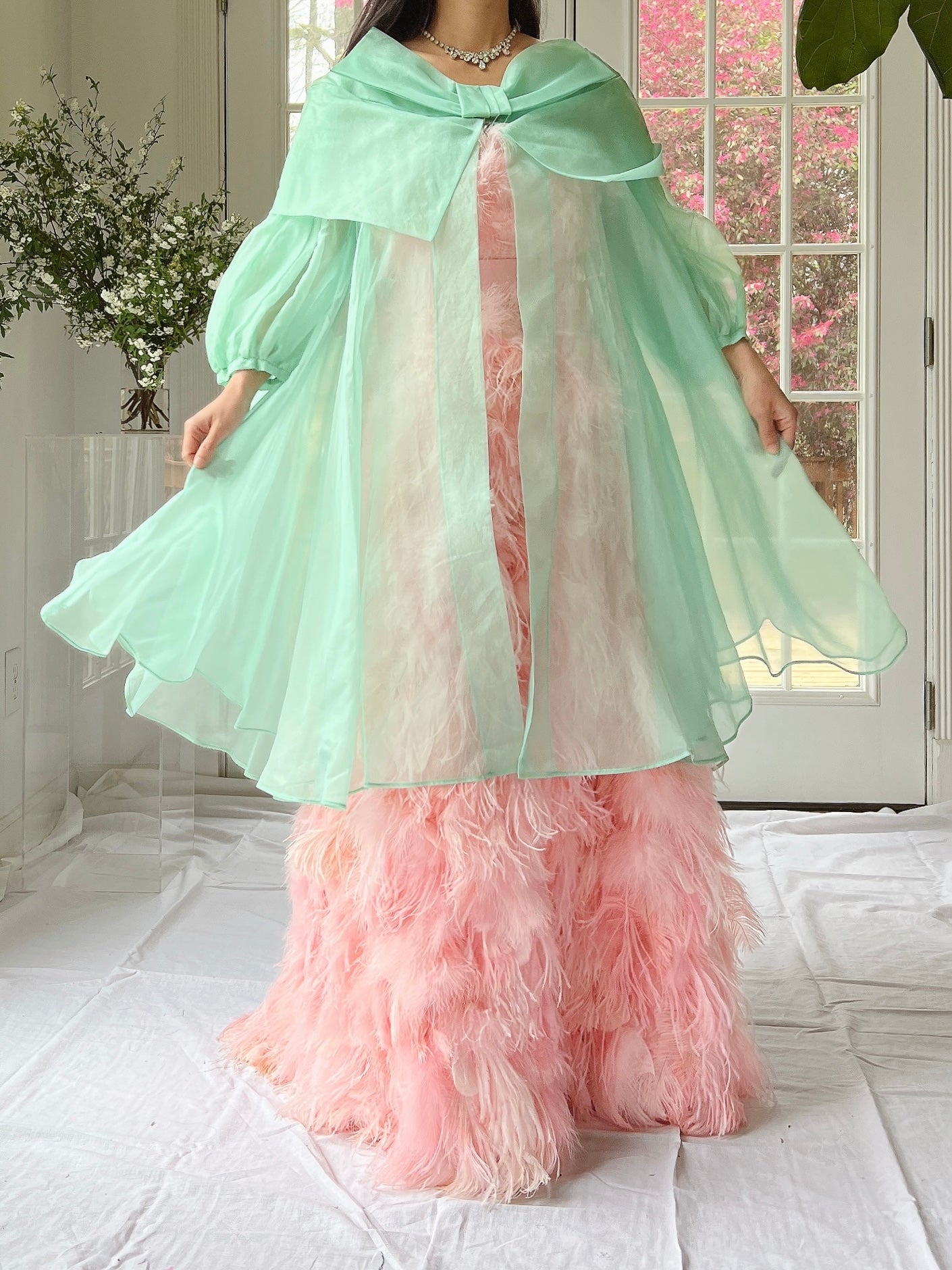 1960s Silk Chiffon Puff Sleeves Duster - OSFM