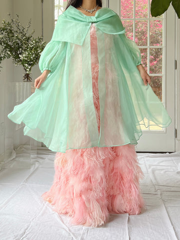 1960s Silk Chiffon Puff Sleeves Duster - OSFM