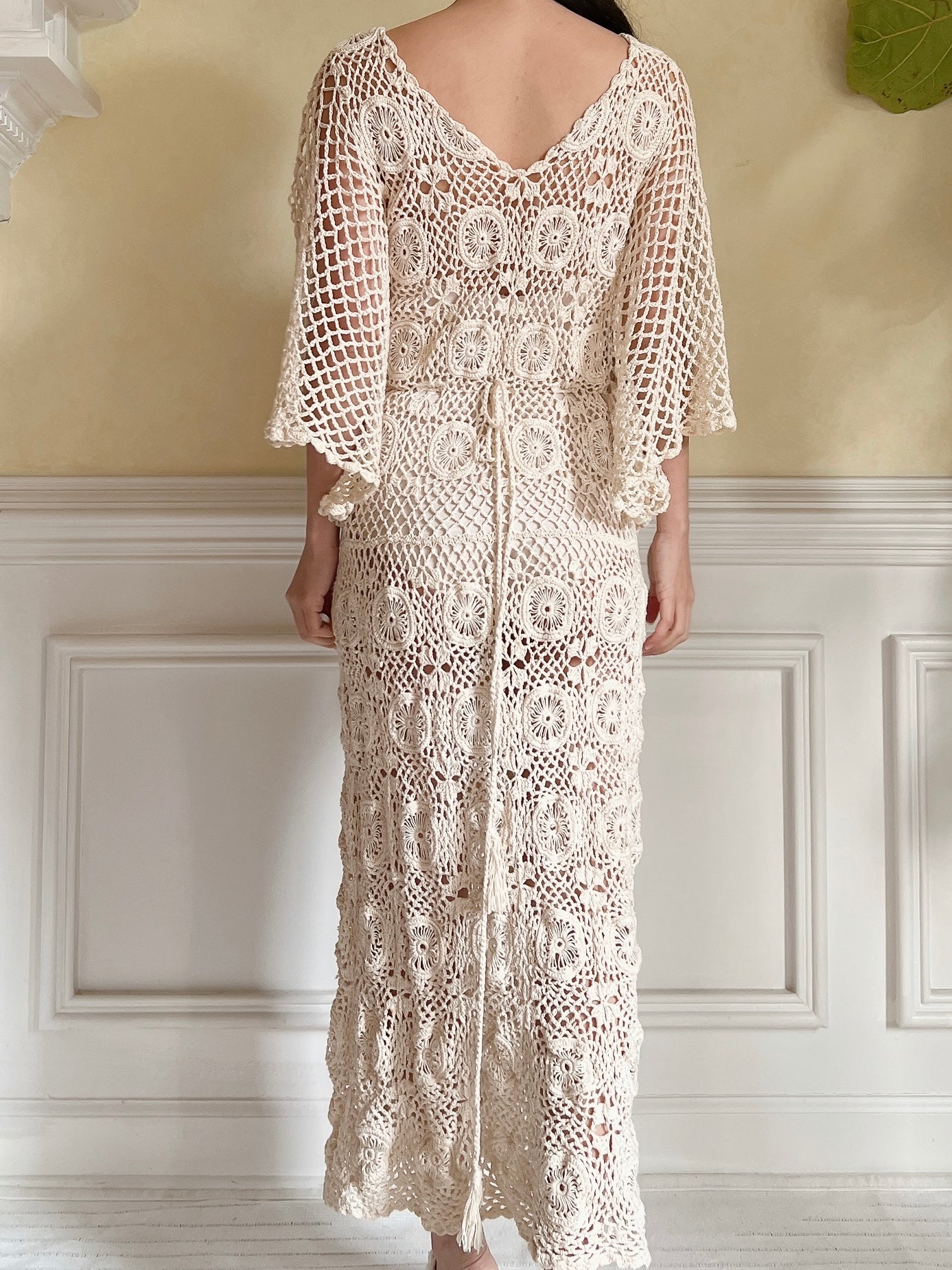 Vintage Beige Crochet Dress - S-L