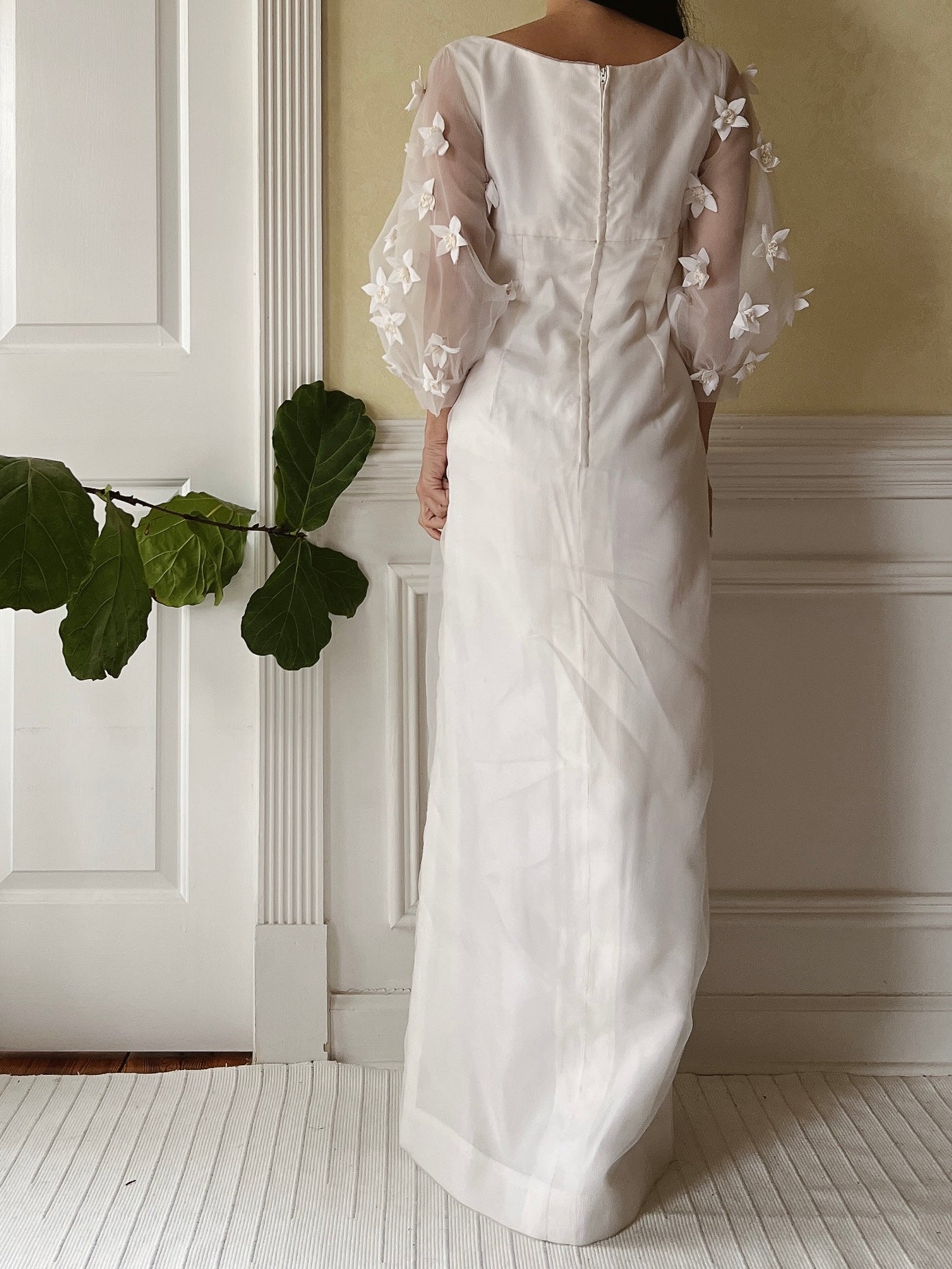 1960s Jean Varon Crinkle Organza Dress with Appliqués - S/M