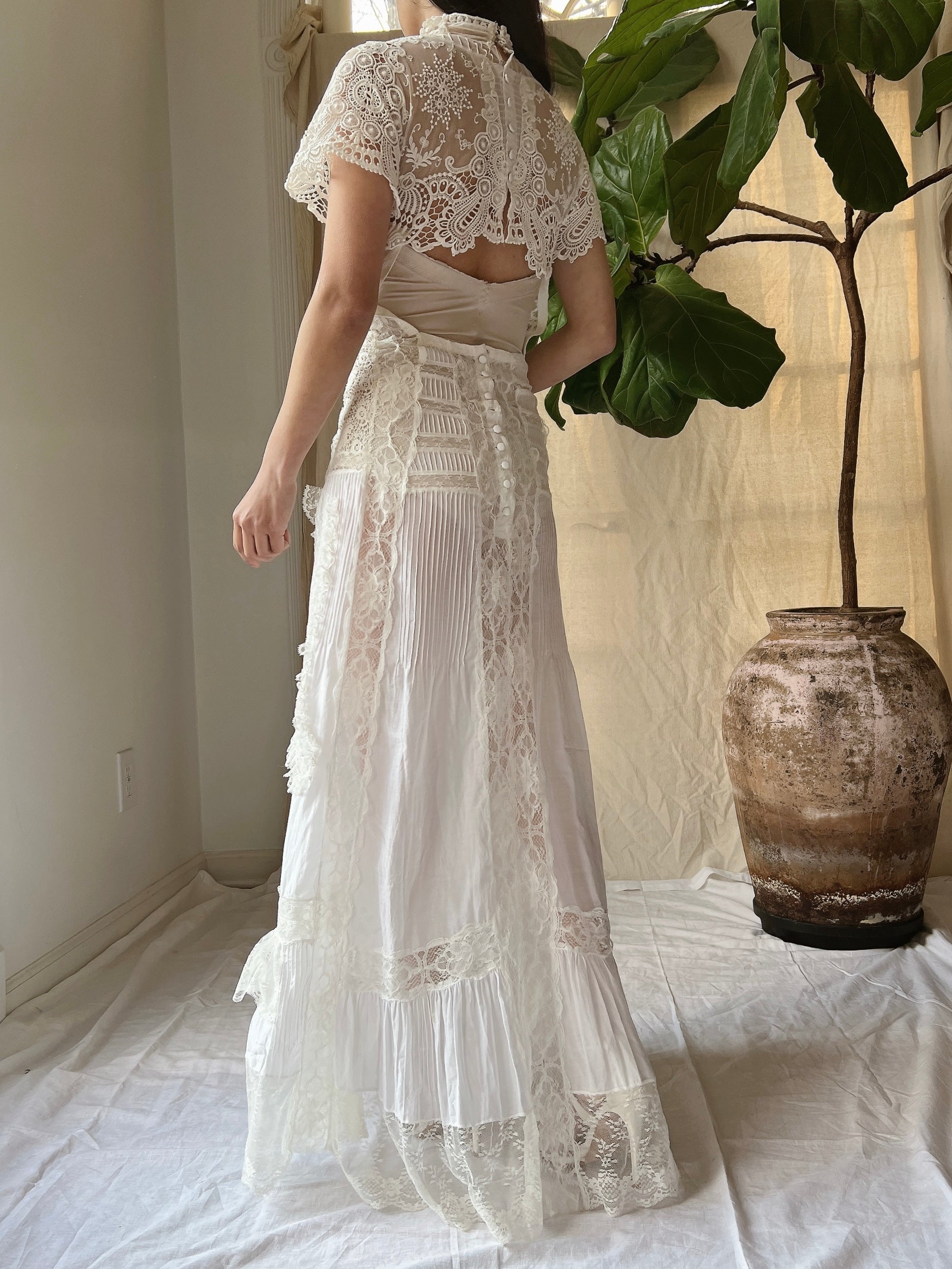 Vintage Victorian Inspired Silk and Cotton Dress - S/M