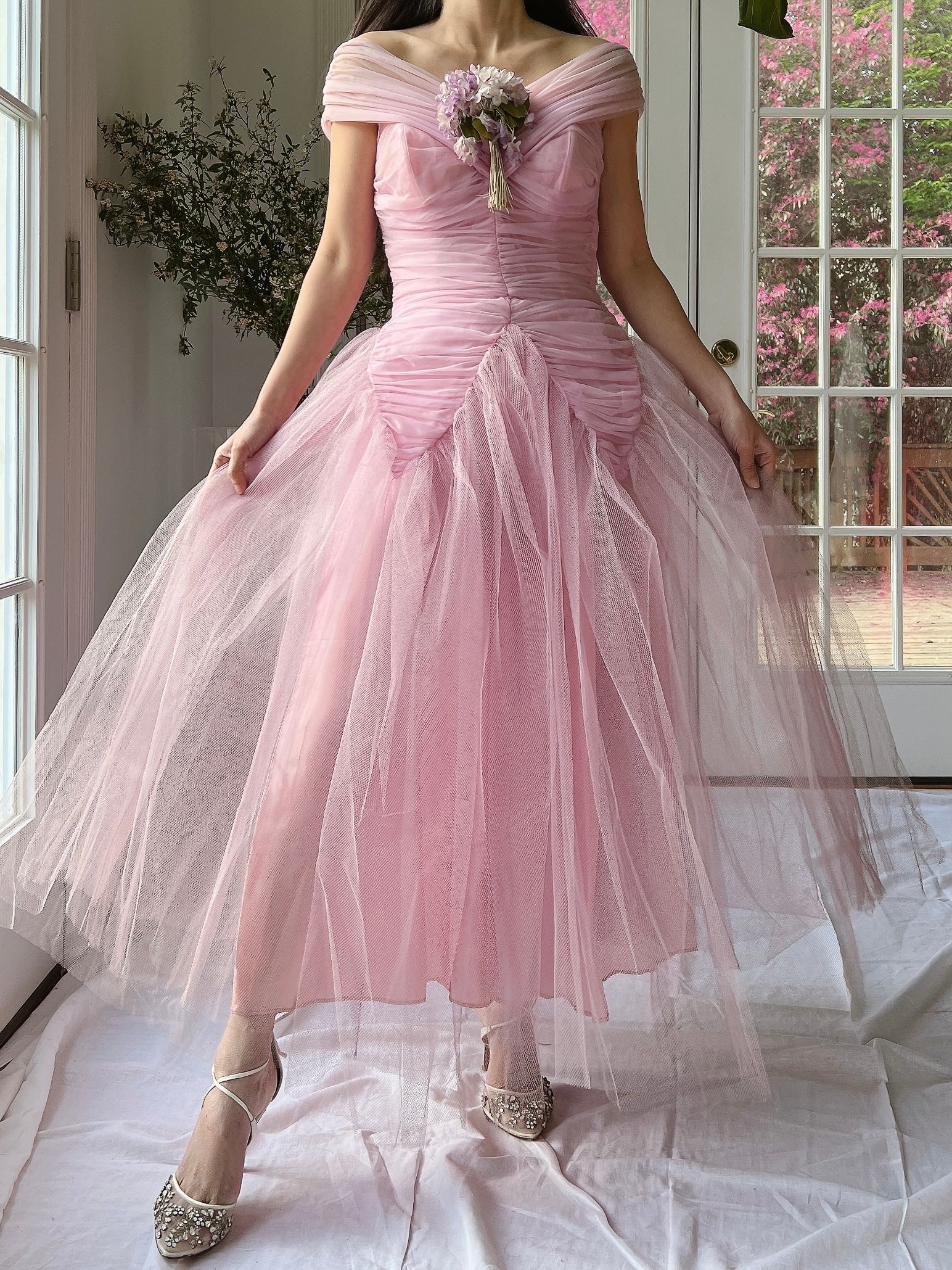 1950s Lilac Ruche Dress - XS