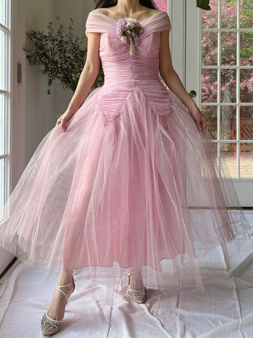 1950s Lilac Ruche Dress - XS