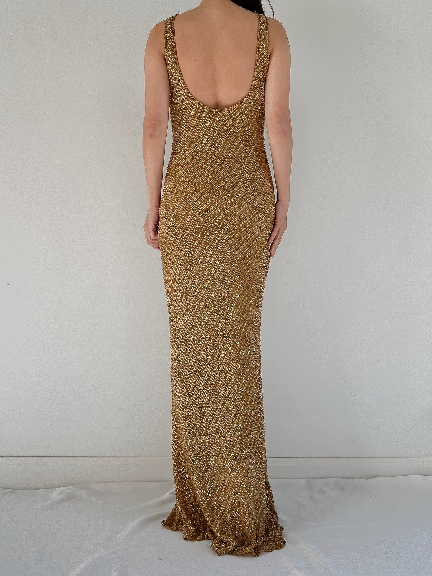 Vintage Mustard Beaded Gown - S/M