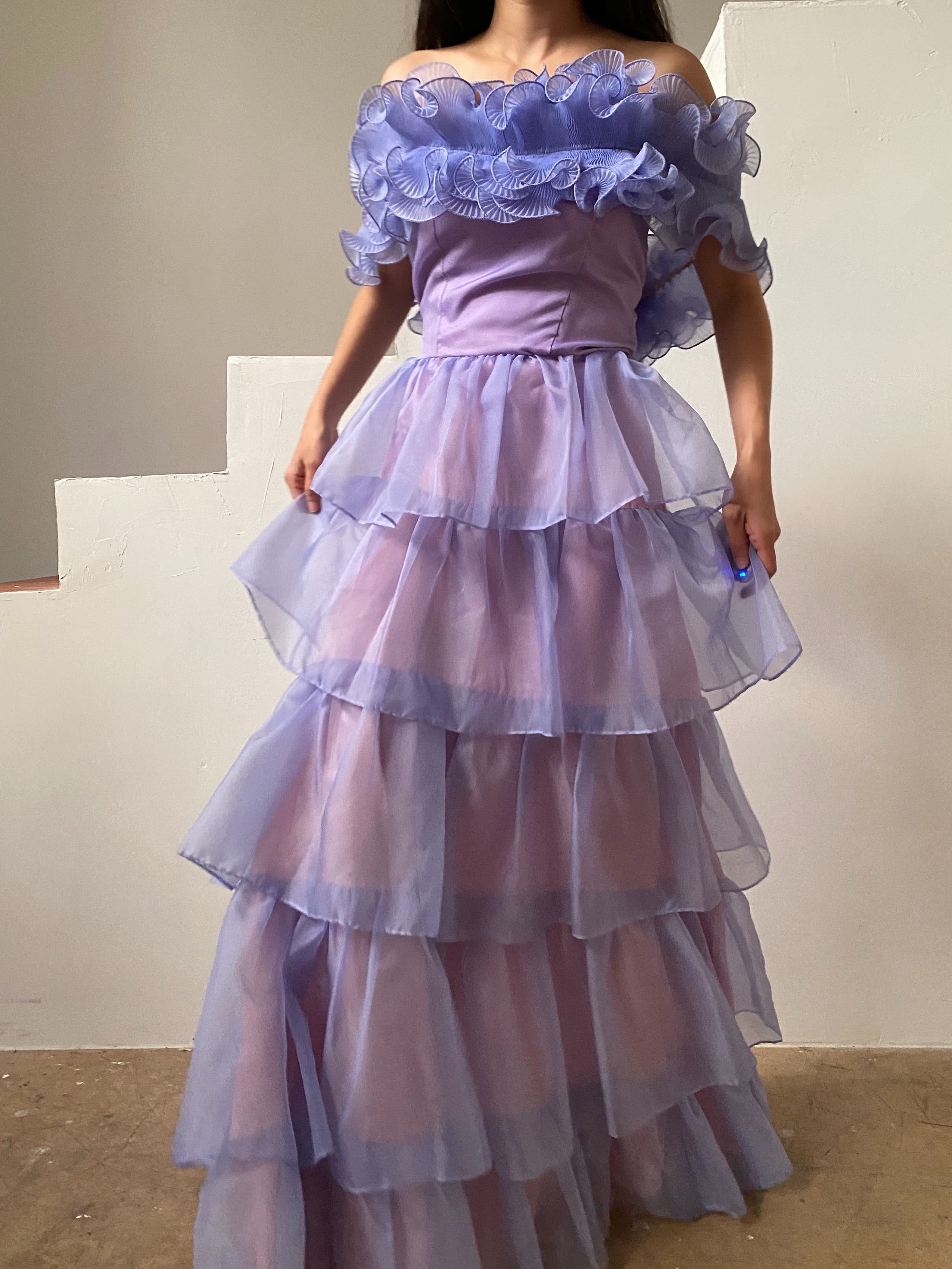 1960s Lavender Voile Strapless Ruffle - S/M