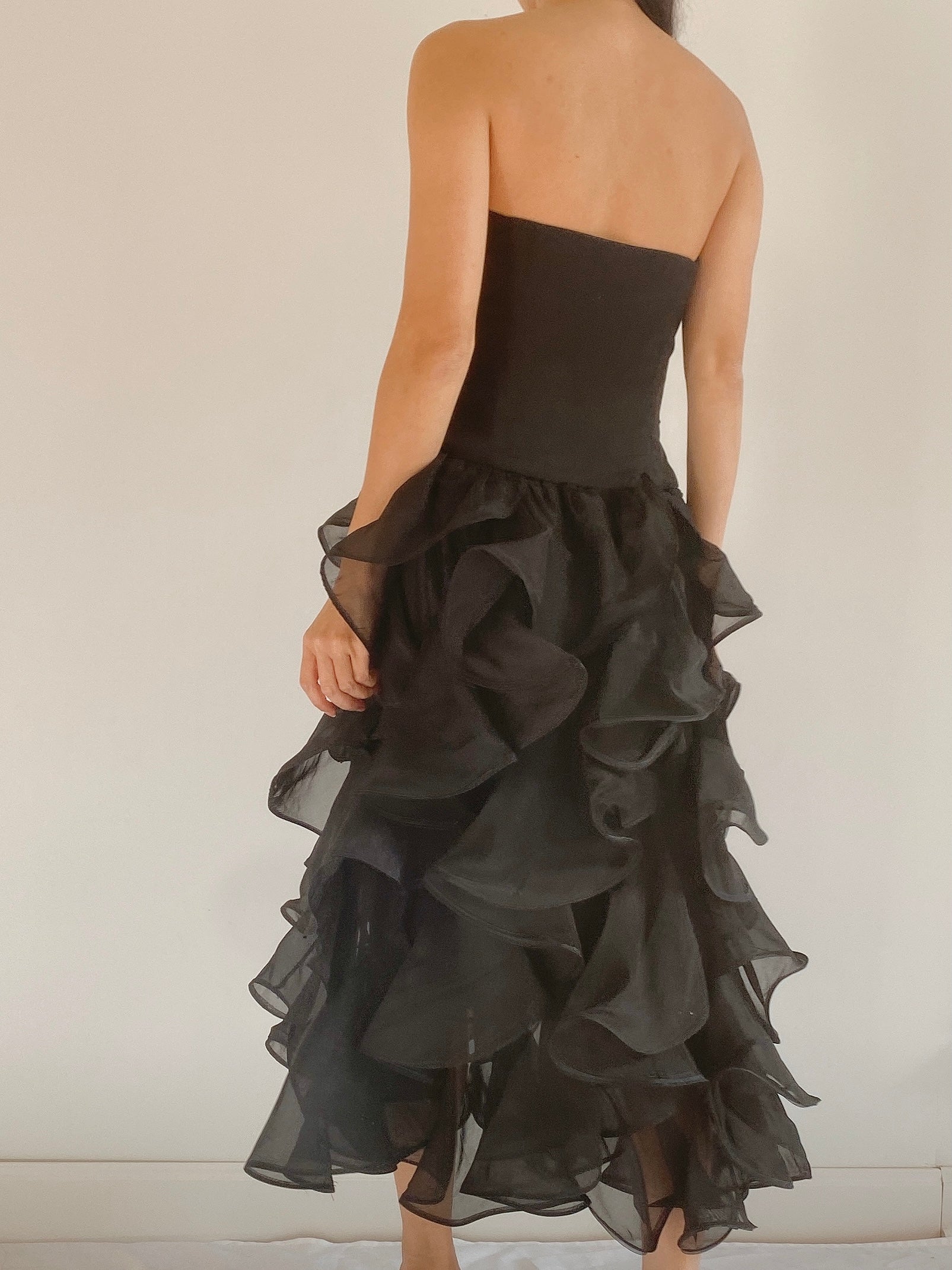 Vintage Black Ruffle Organza Dress -  S