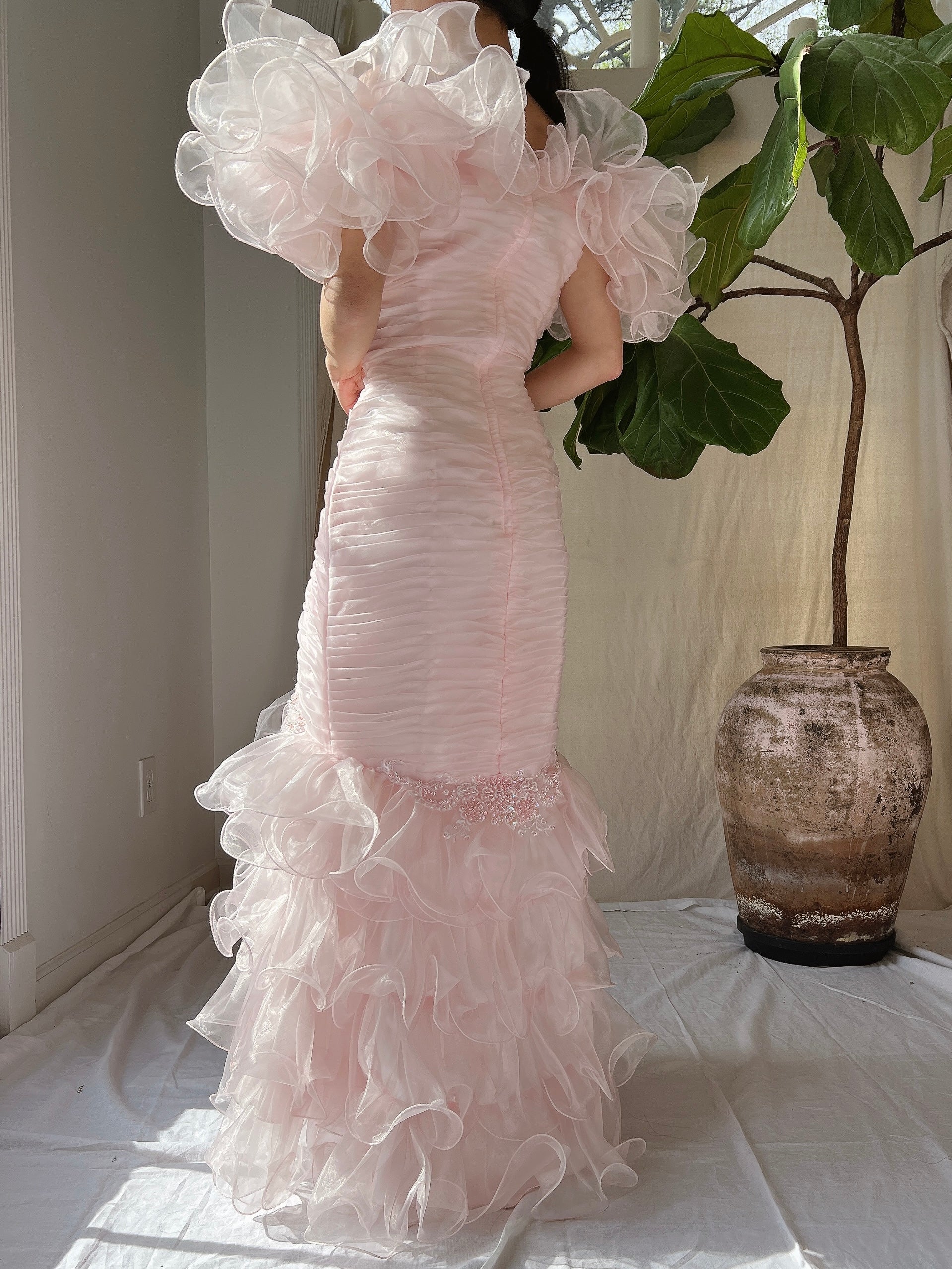 Vintage Pink Ruffle Dress - S