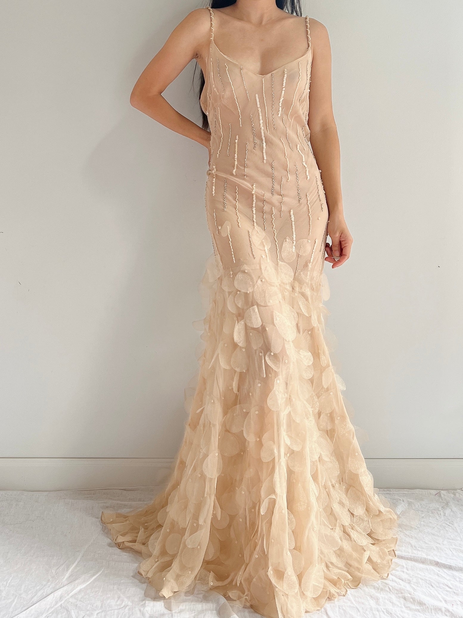 Vintage Silk Nude Petal Gown - S/M