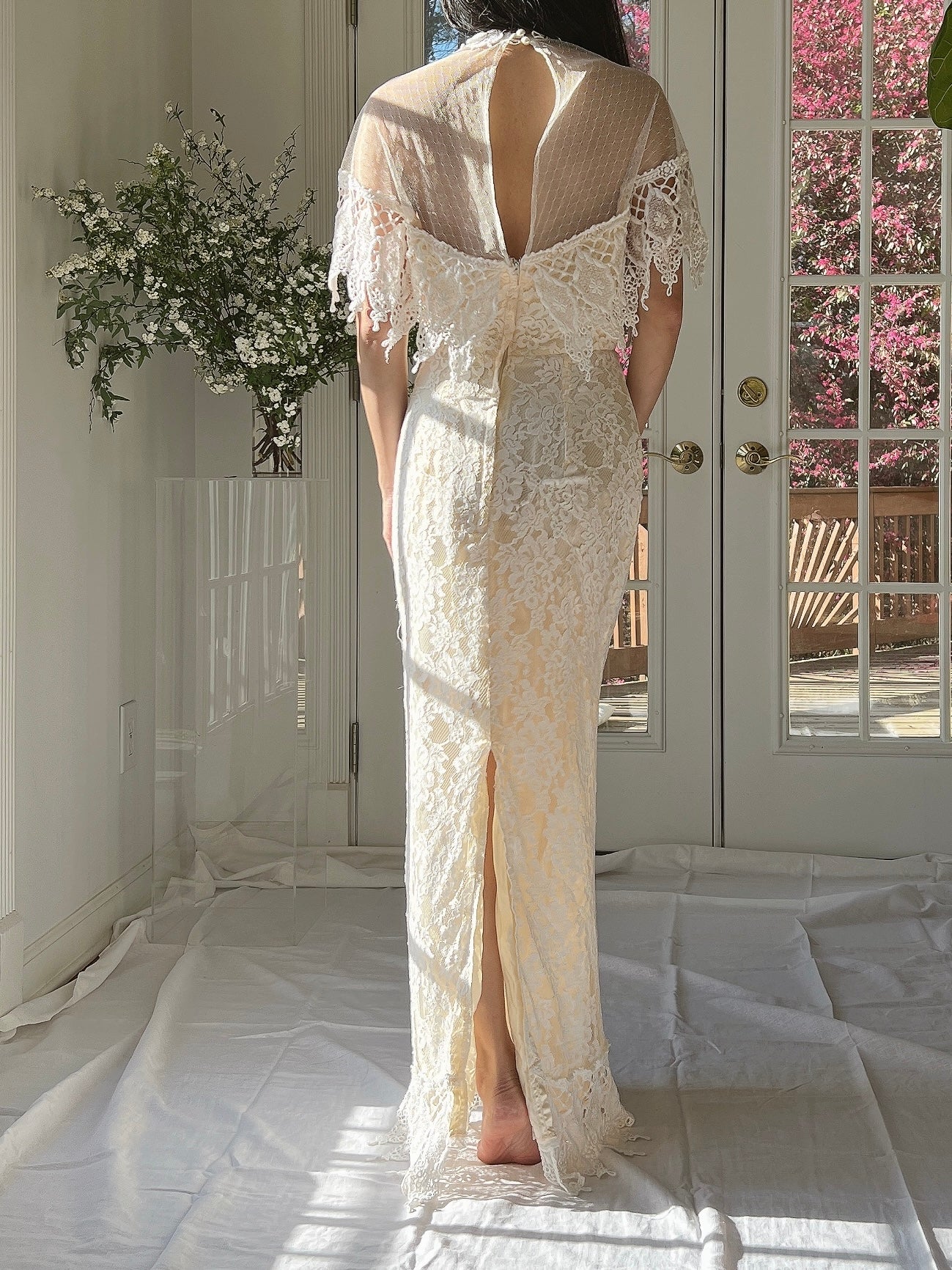 Vintage Lace Illusion Neck Dress - S/M