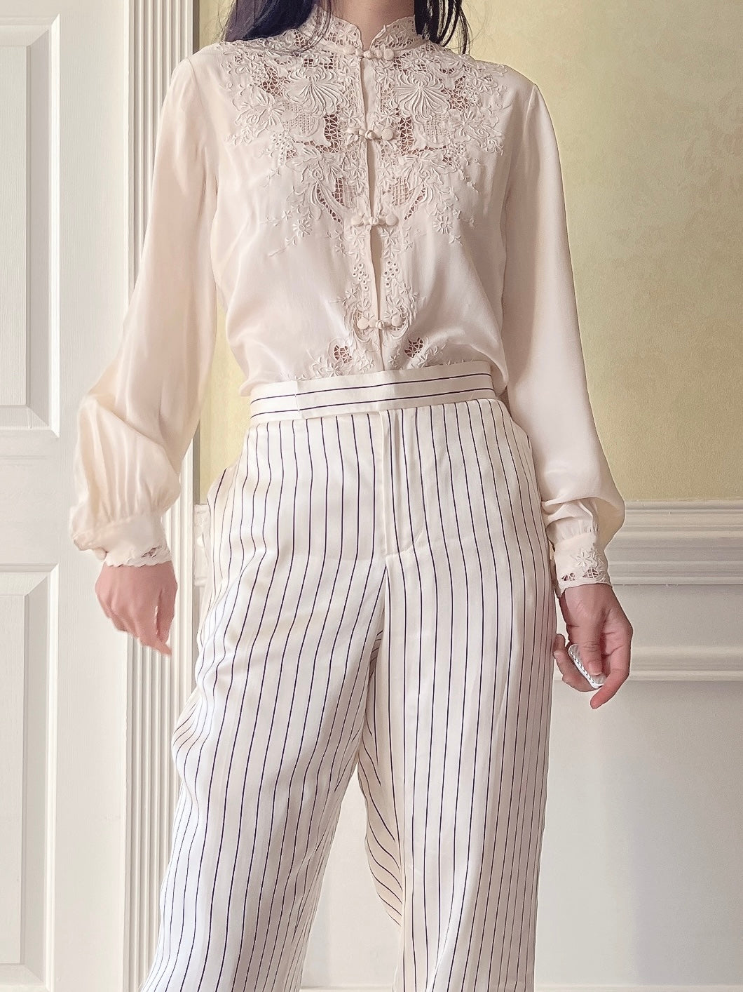 Vintage Silk Embroidered Cutout Top - S/M