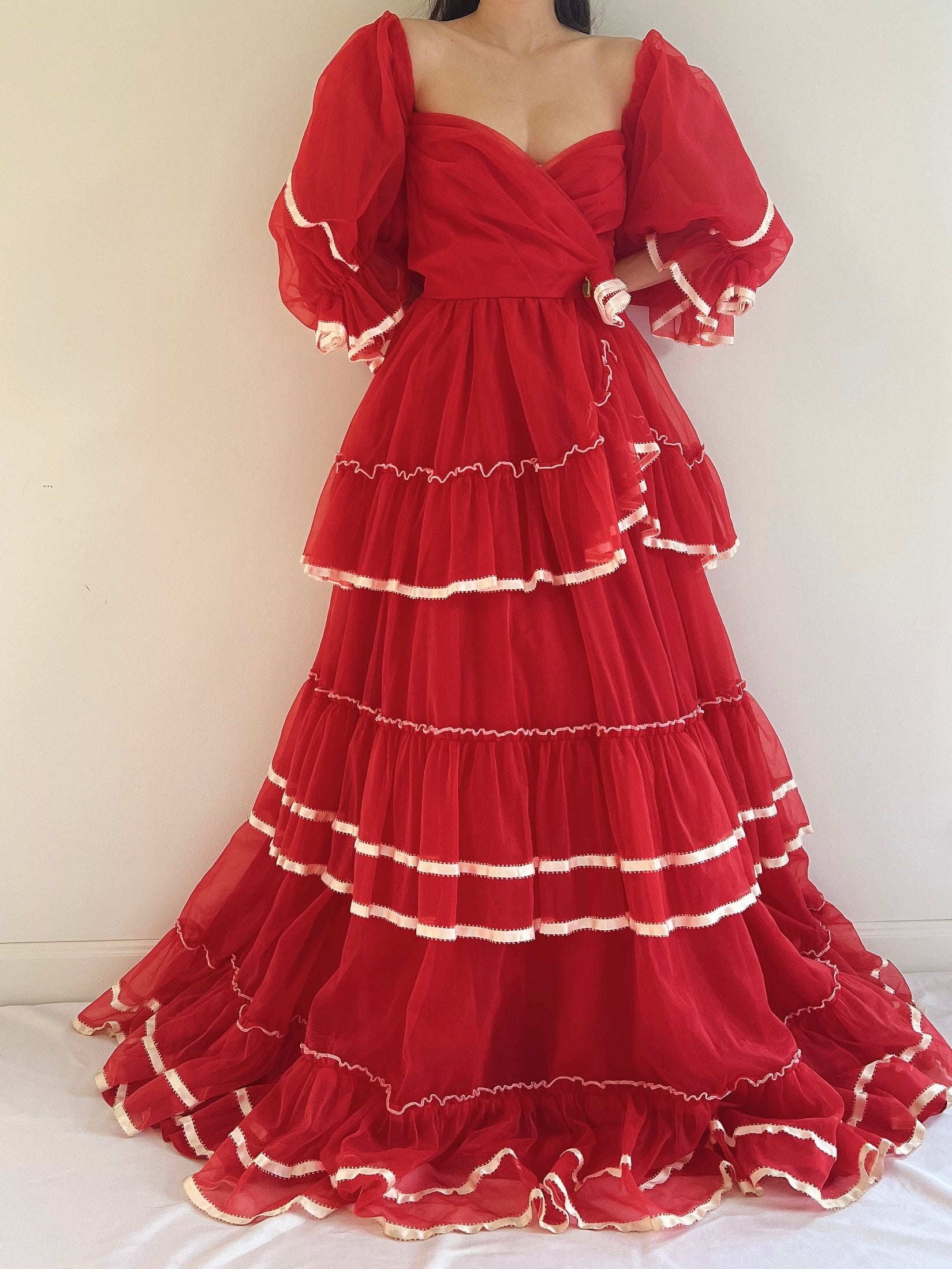 Vintage Nylon Chiffon Tiered Gown - XS/S