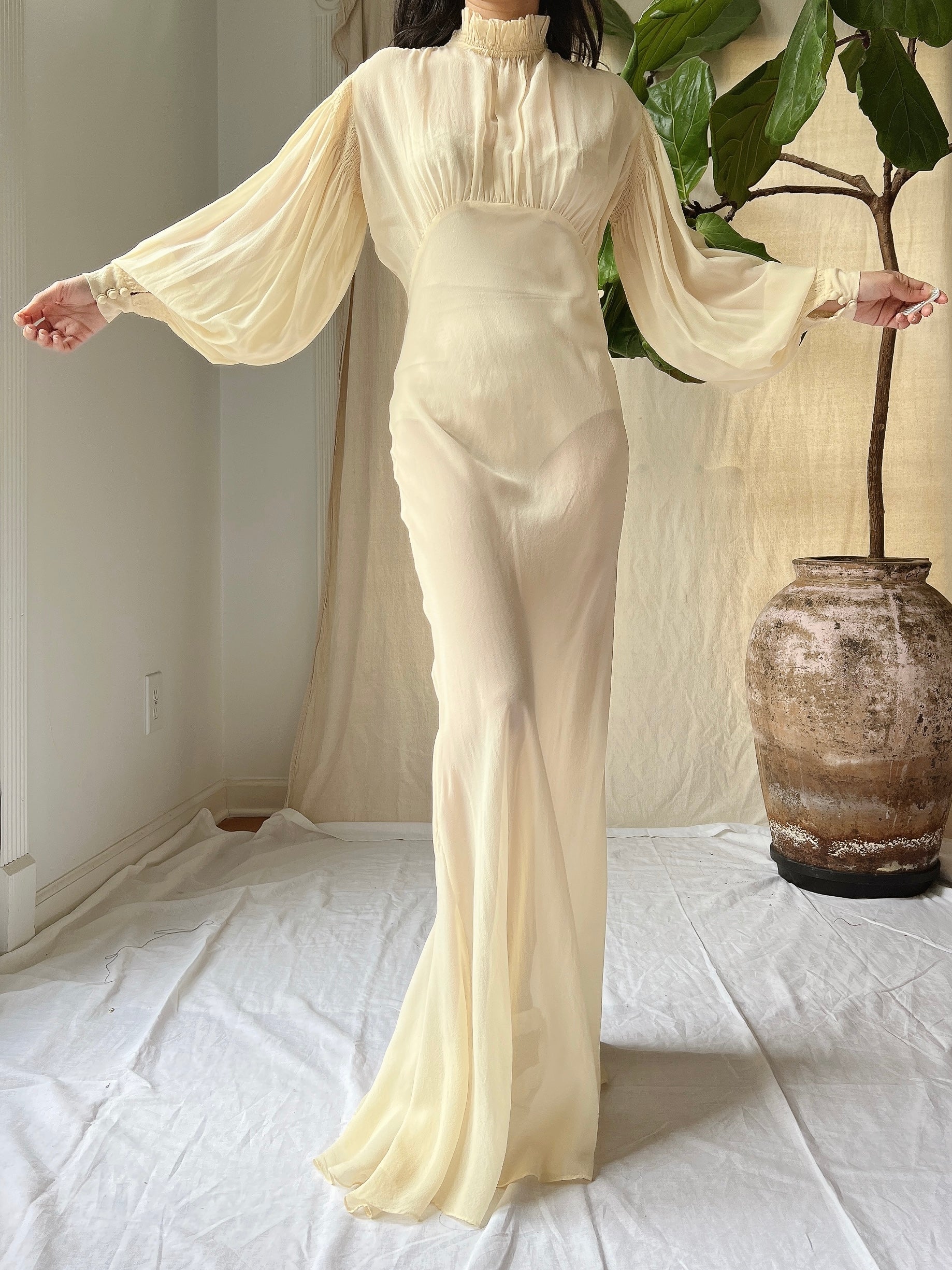 1930s Silk Chiffon Gown - S