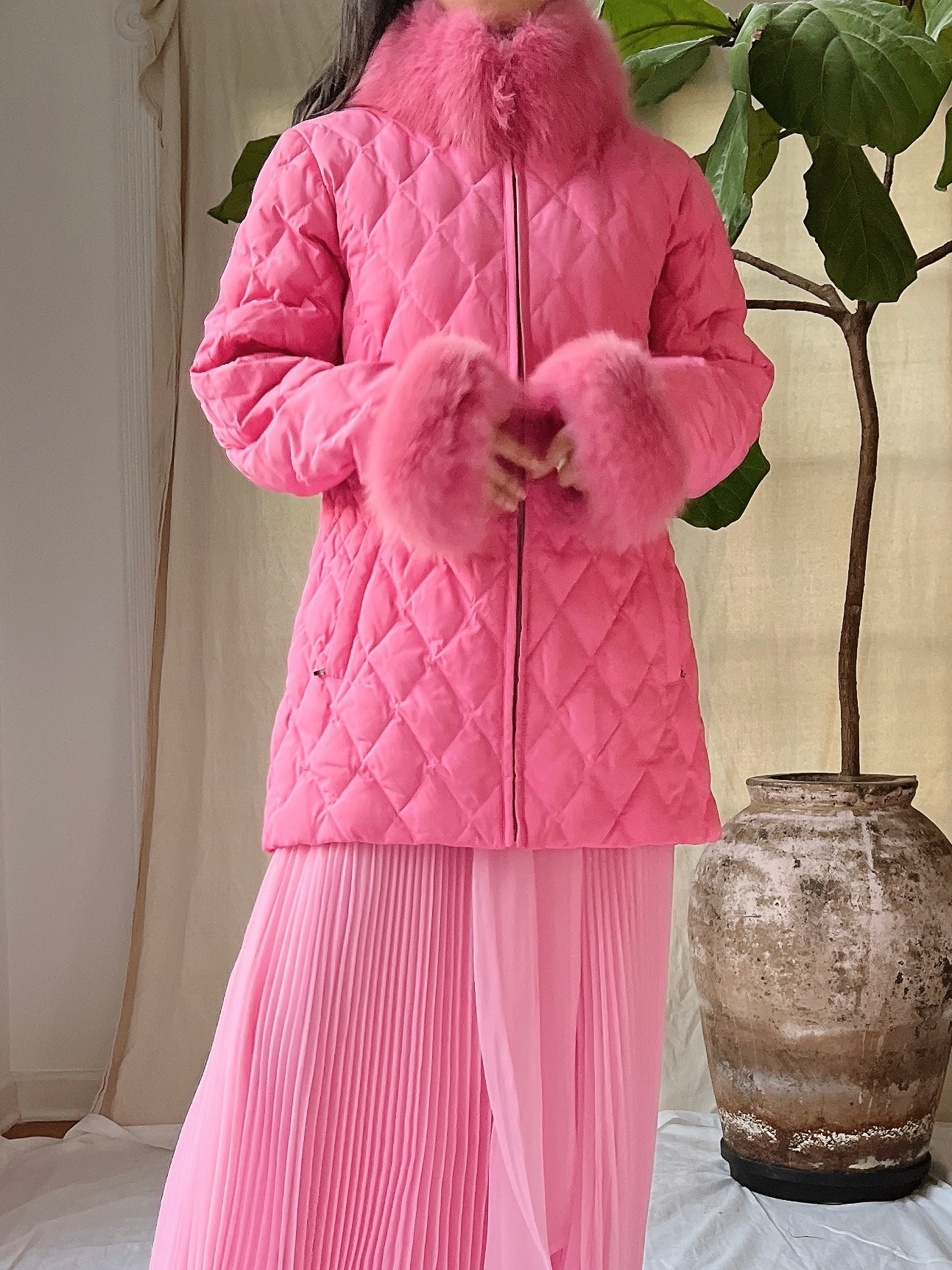 Vintage Hot Pink Quilted Jacket - S/M