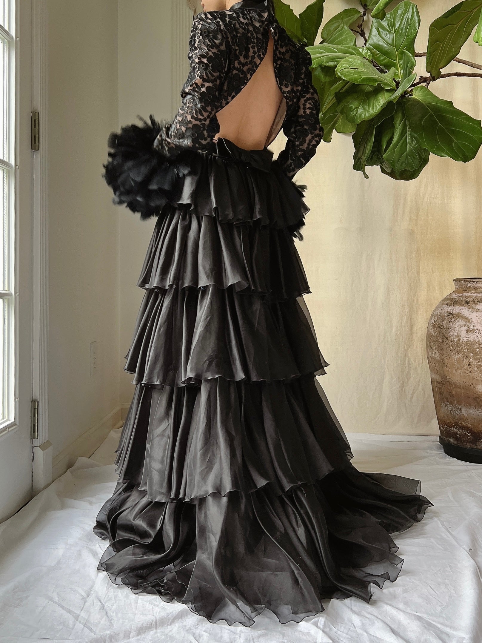 Vintage Organza Feather Sleeve Dress - XS/S