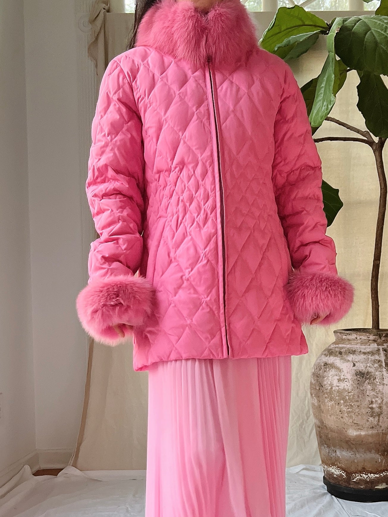 Vintage Hot Pink Quilted Jacket - S/M