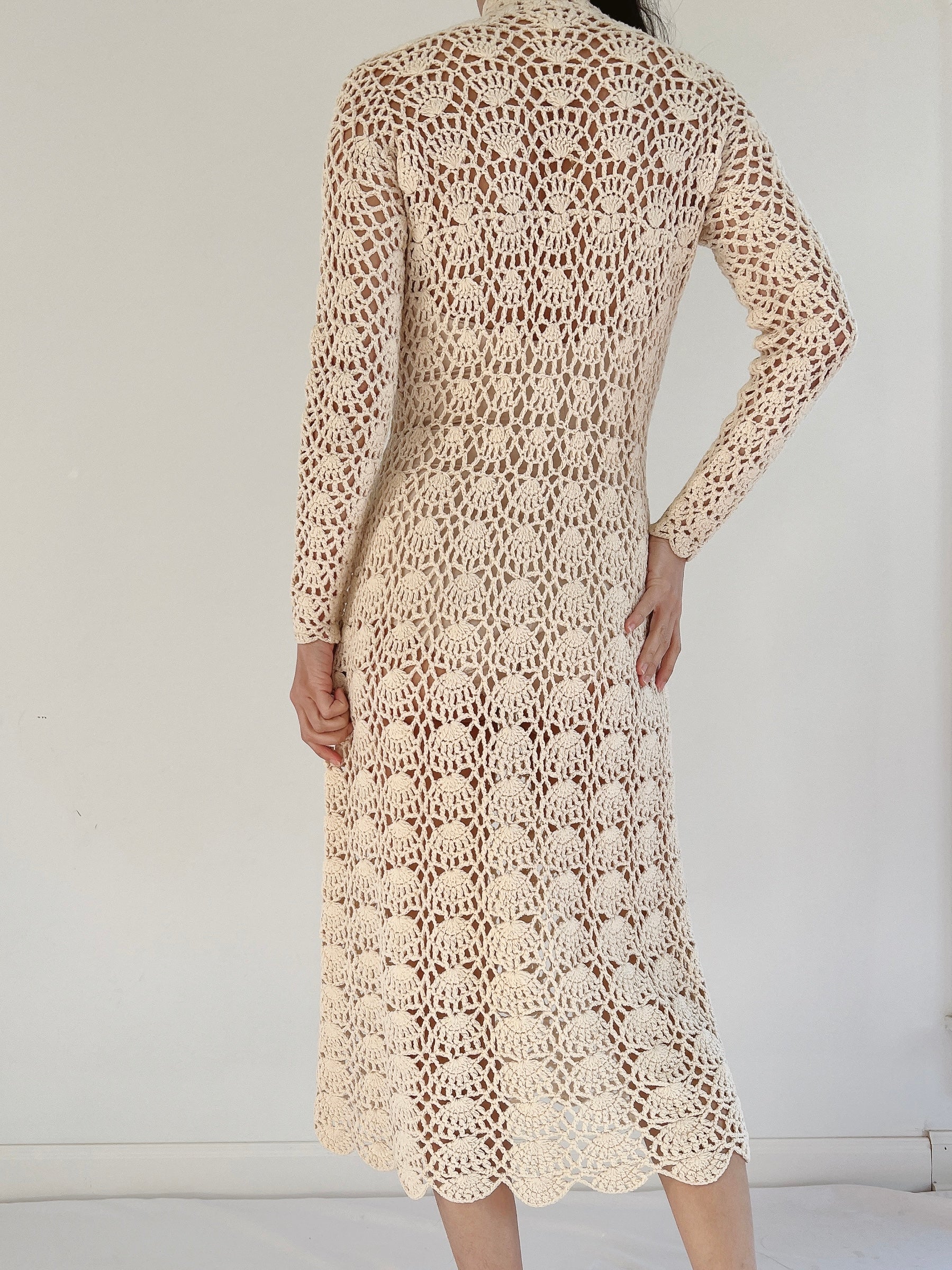 1970s Long Sleeves Crochet Dress - XS-M