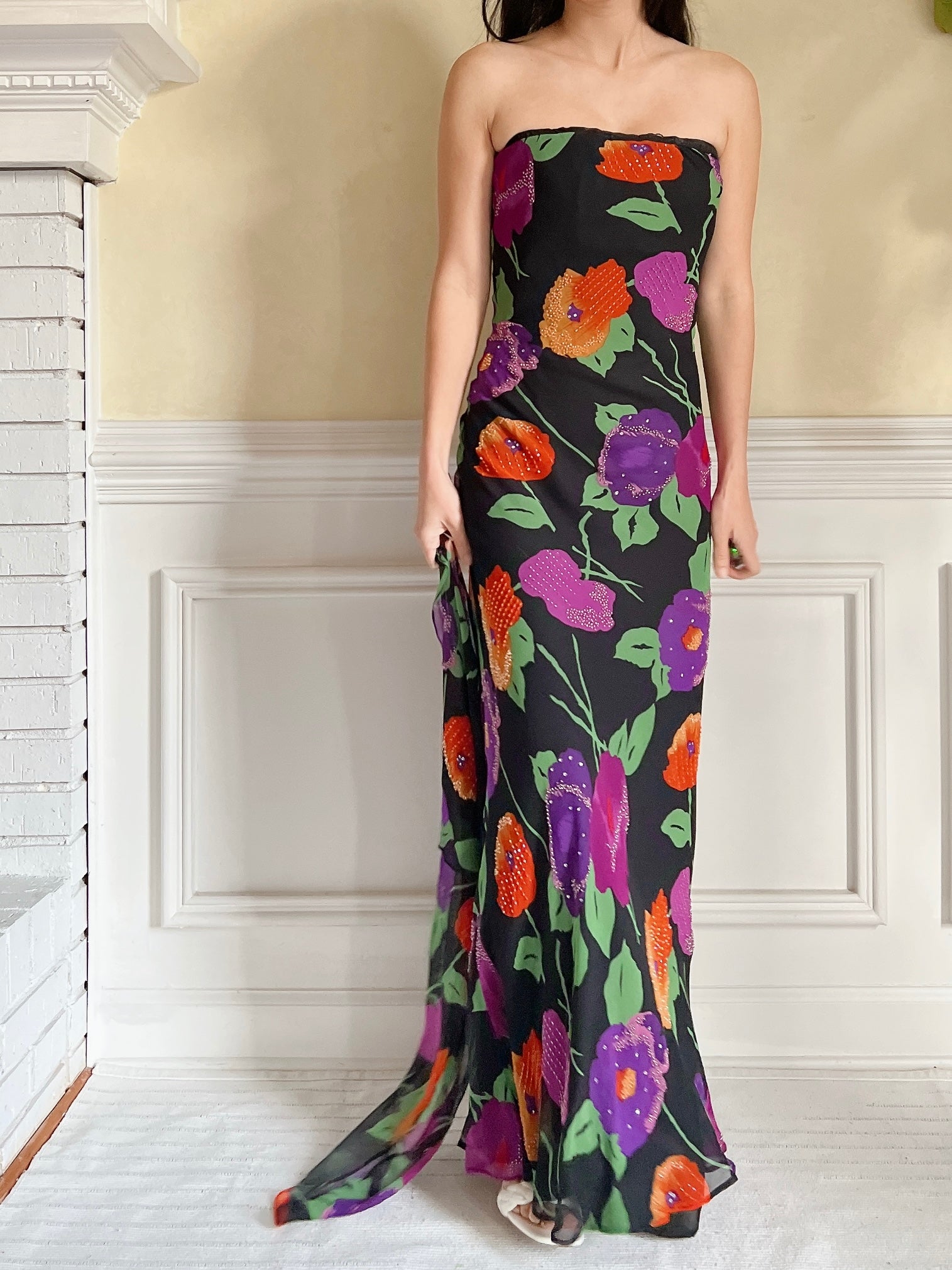 Vintage Silk Floral Cape and Dress - S/M