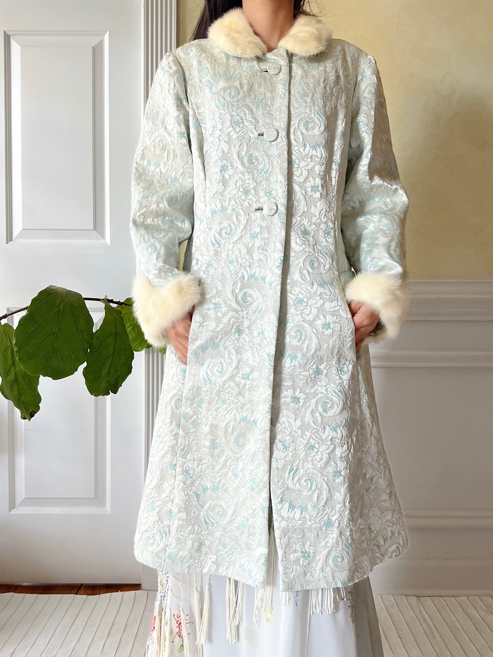 1960s Light Blue Brocade Jacket - S