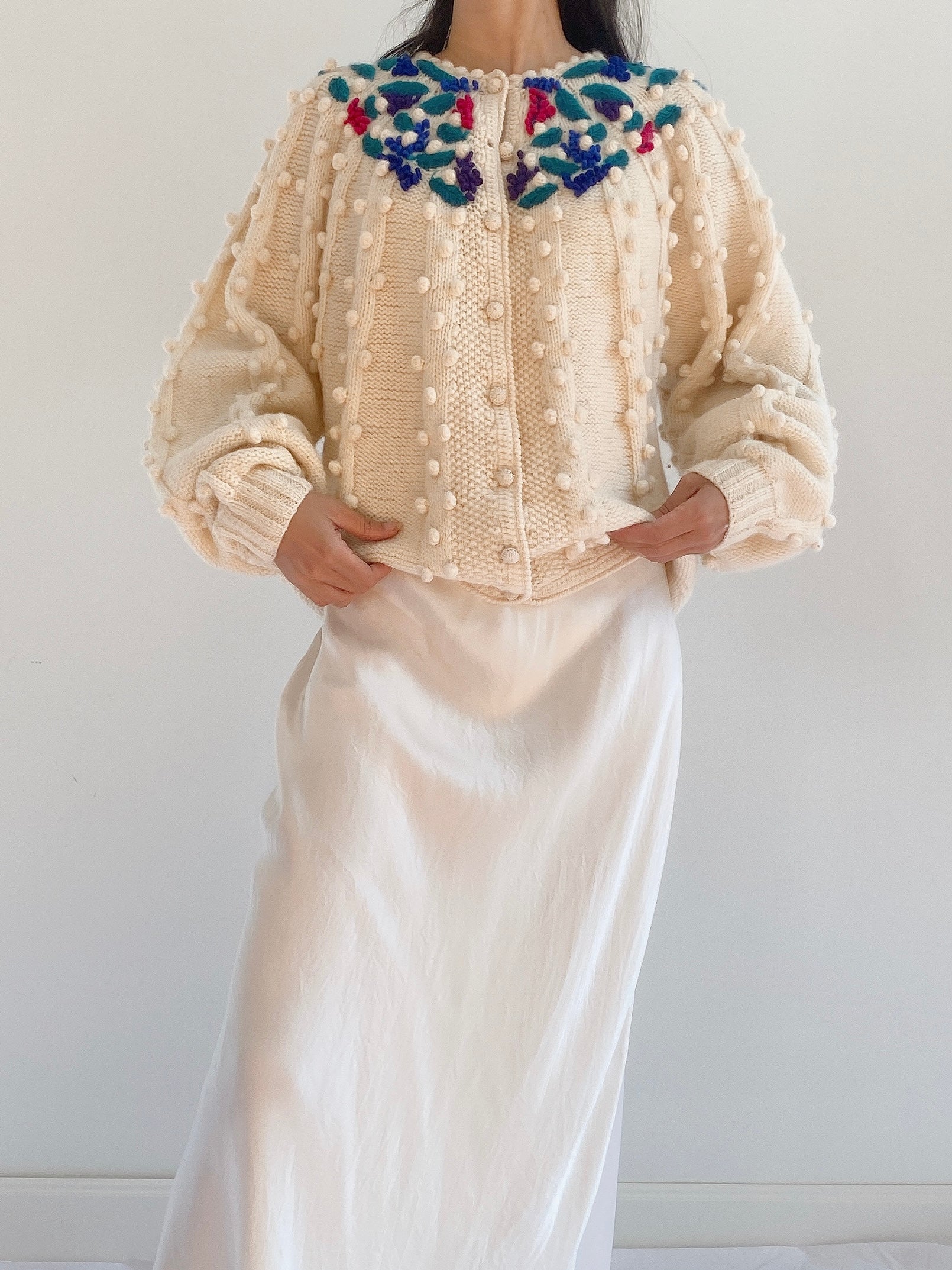 Vintage Popcorn Knit Cardigan - S/M