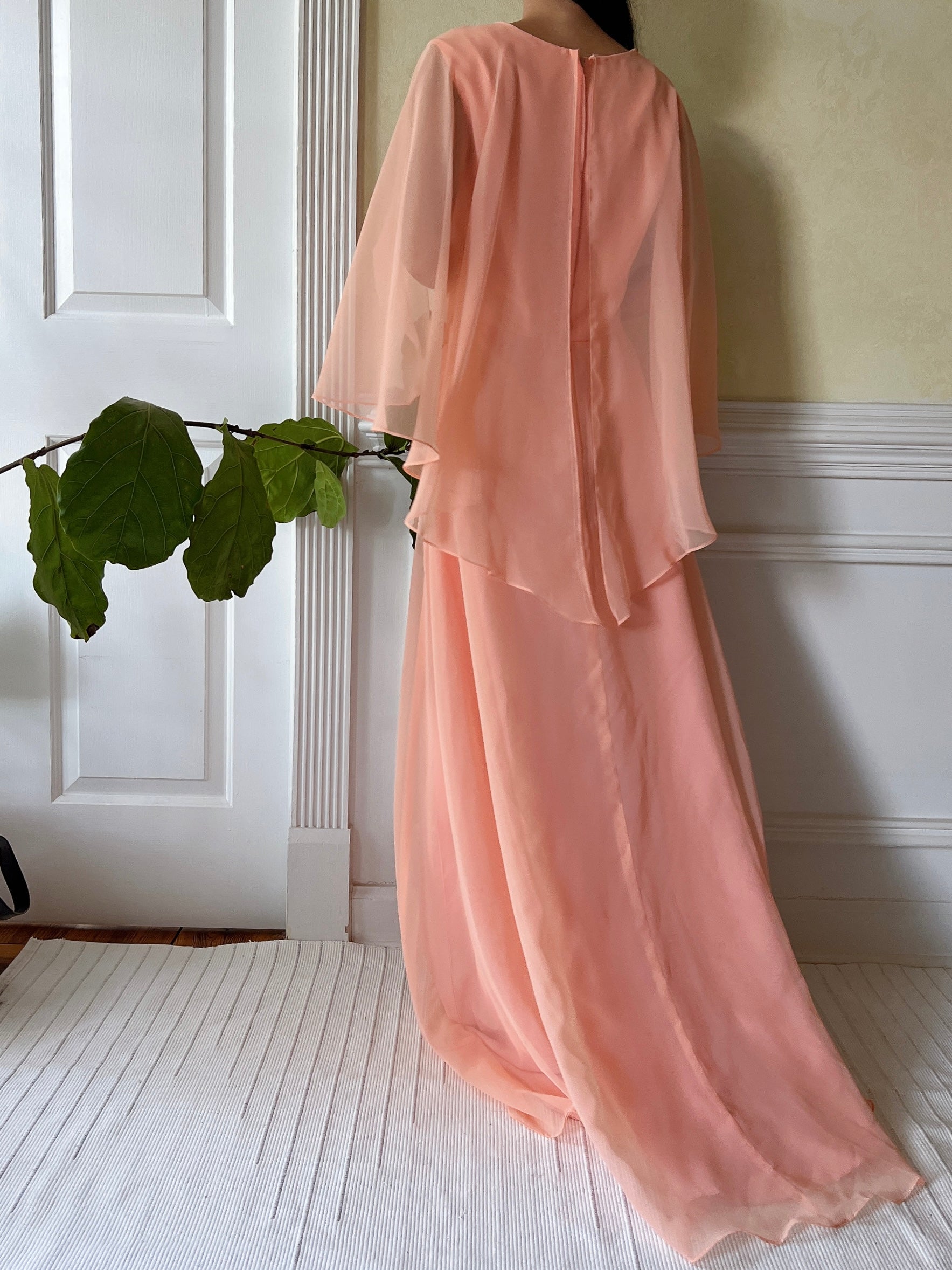 1960s Peach Chiffon Dress - M