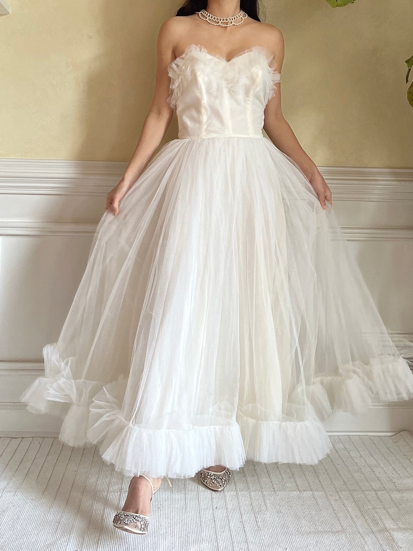 1950s Tulle Ruffle Dress - XS