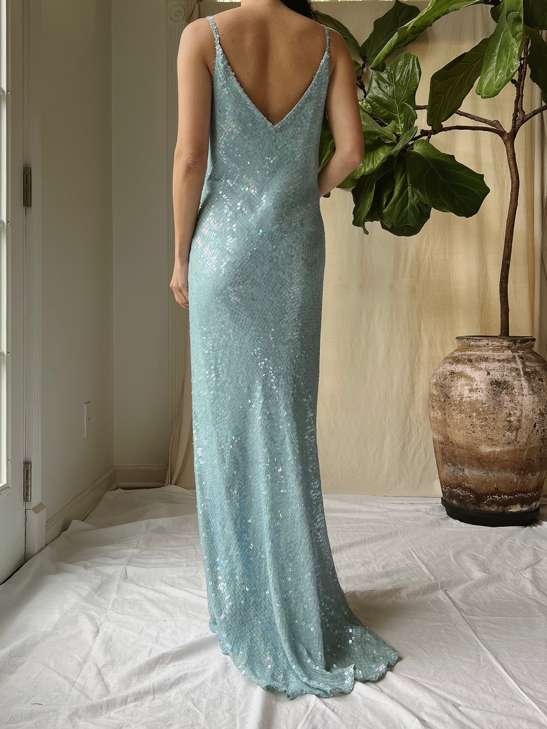Vintage Silk Chiffon Sequins Gown - M