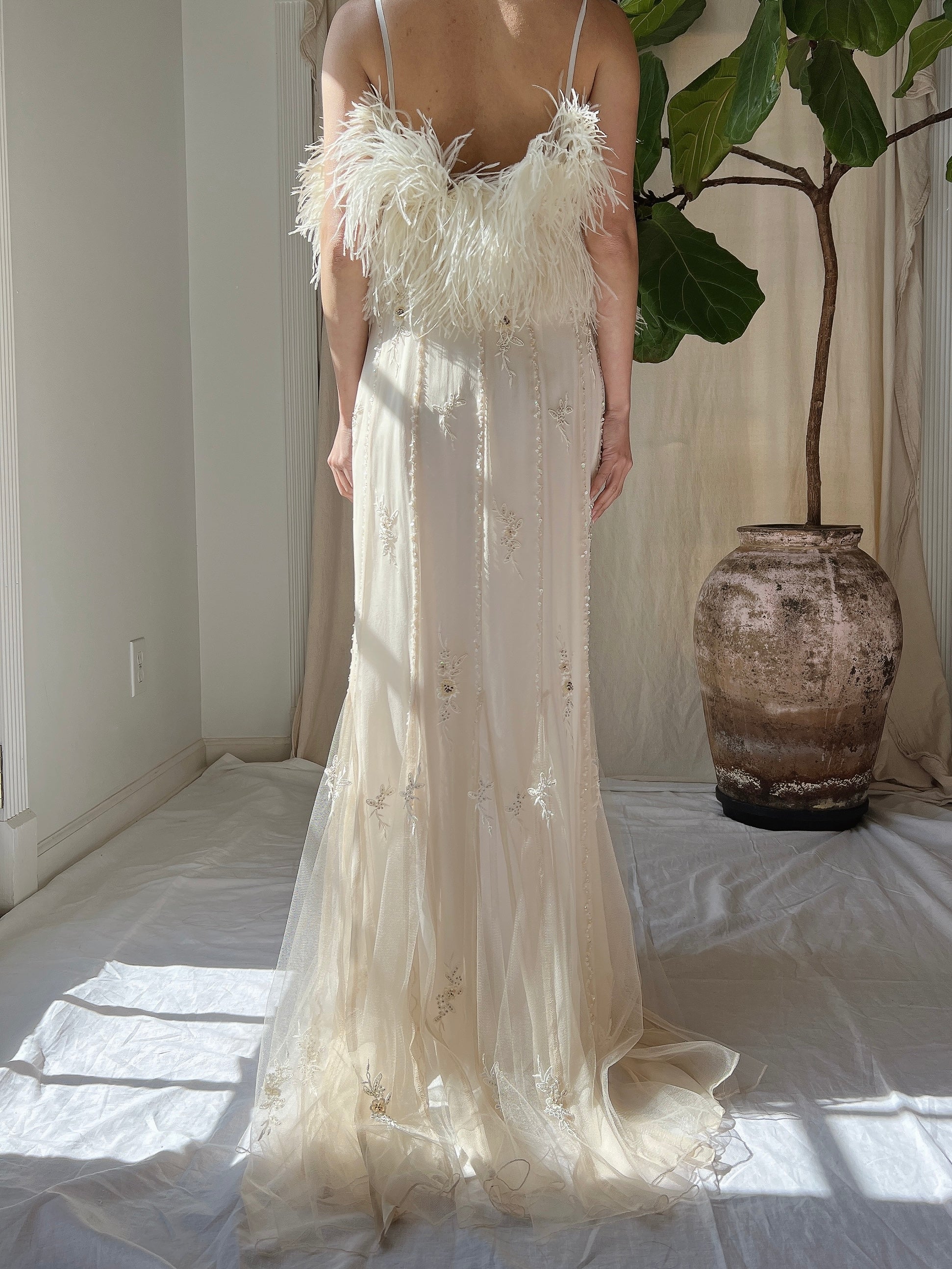 Vintage Silk Feather Dress - S/M
