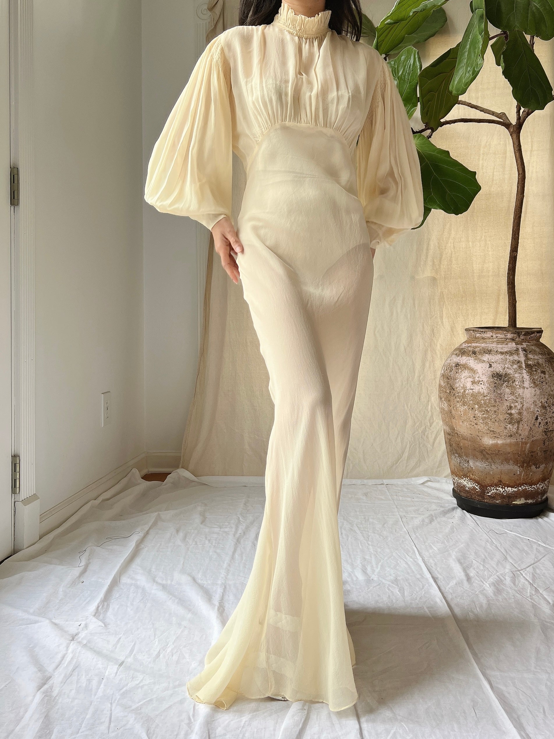 1930s Silk Chiffon Gown - S