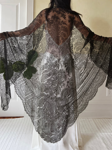 Antique Black Lace Shawl - One Size