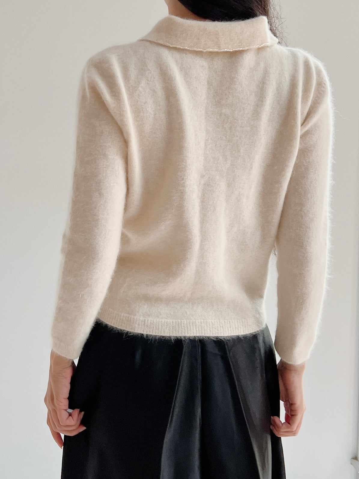 Vintage Beaded 3/4 Sleeve Angora Cardigan - XS