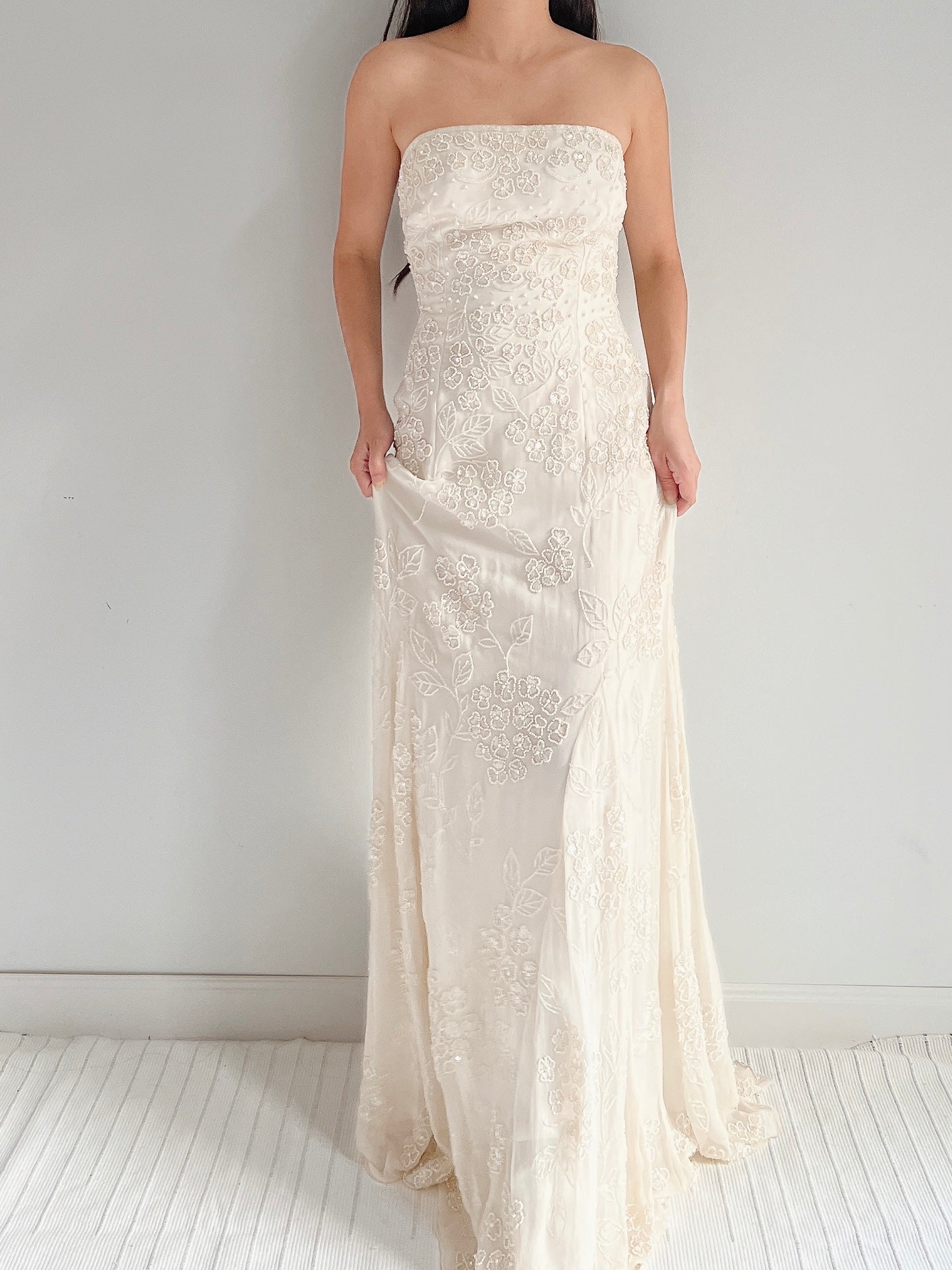 1980s Strapless Beaded Pearl Dress - S/M