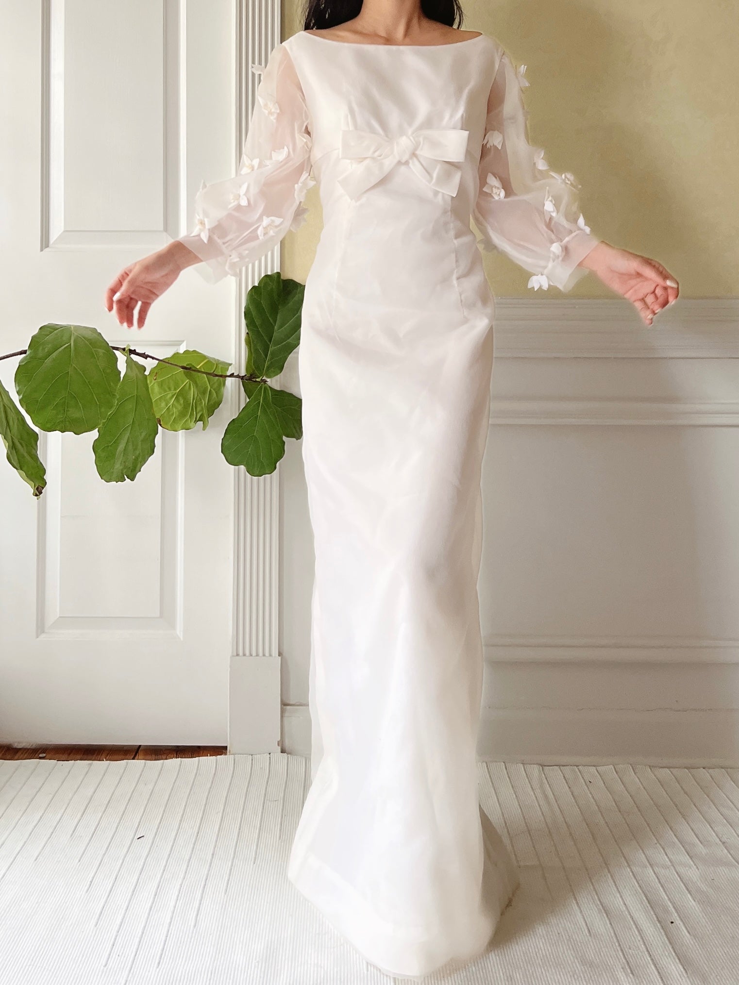 1960s Jean Varon Crinkle Organza Dress with Appliqués - S/M