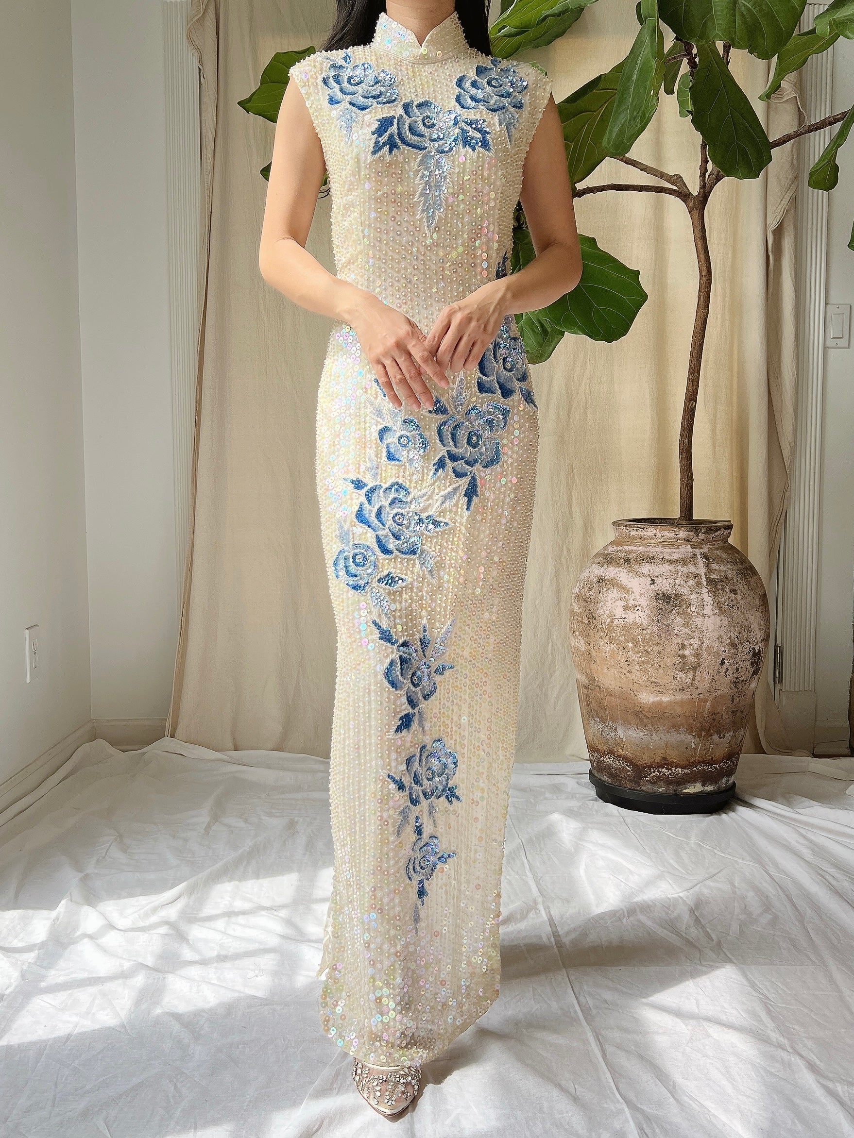 1960s Silk Sequins Qipao - M